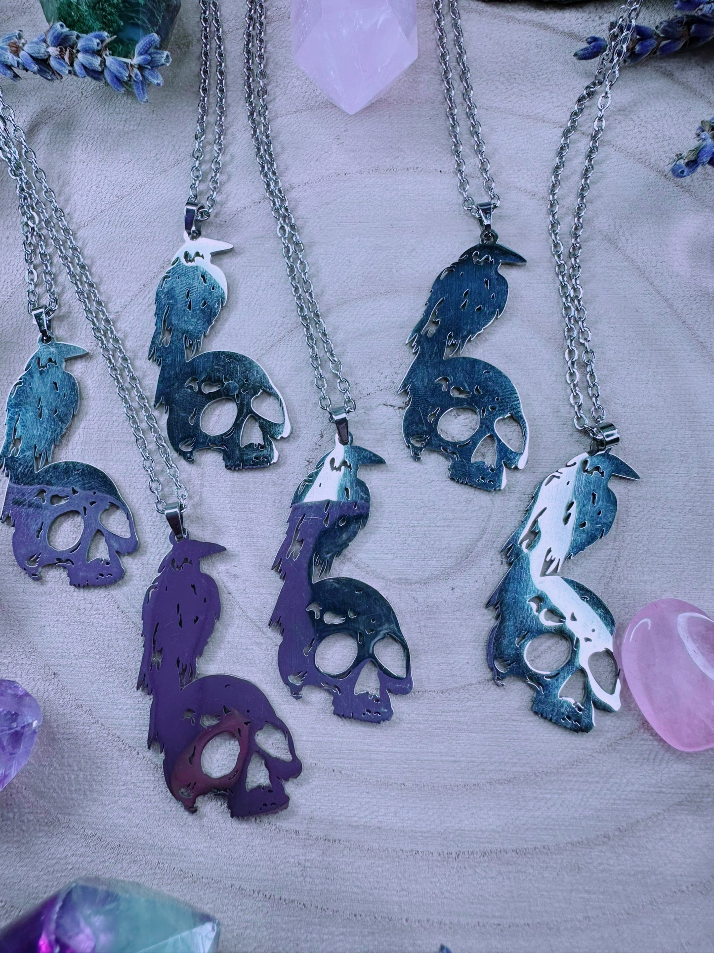 Stainless Steel Raven & Skull Necklace