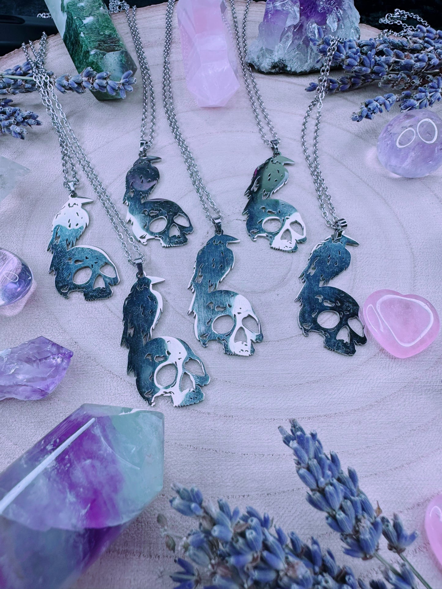 Stainless Steel Raven & Skull Necklace