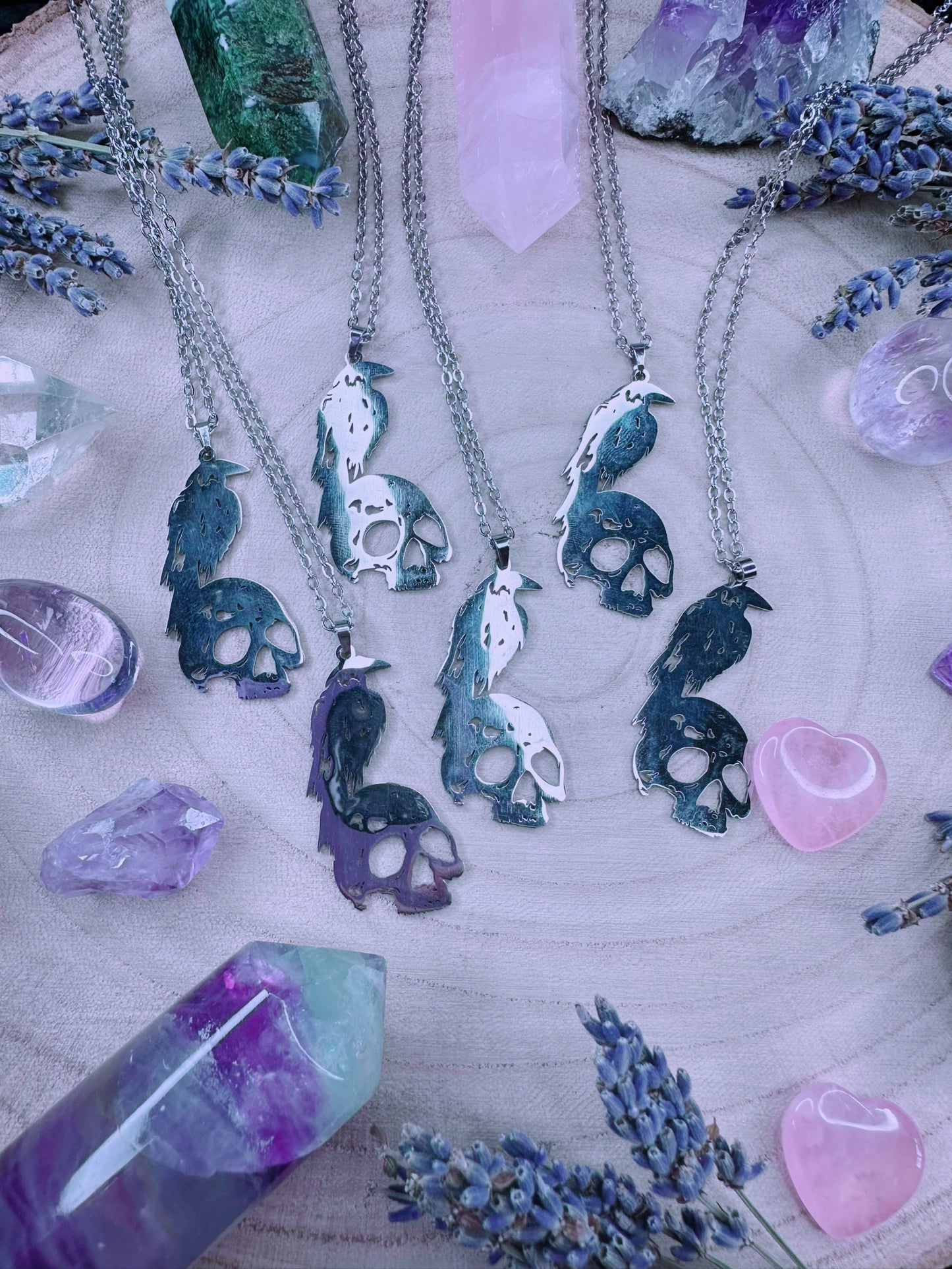 Stainless Steel Raven & Skull Necklace