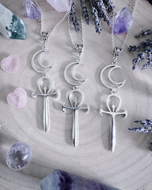 Crescent Moon & Ankh Necklace