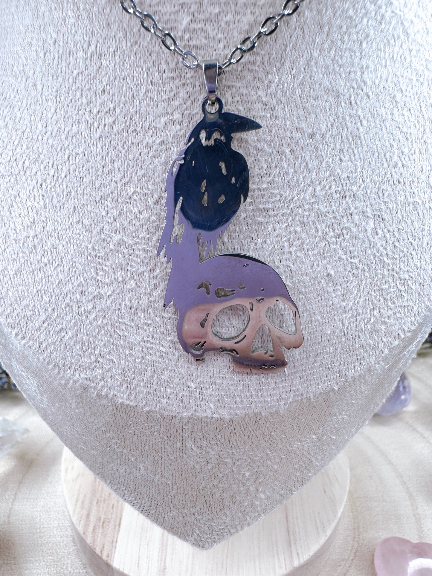 Stainless Steel Raven & Skull Necklace