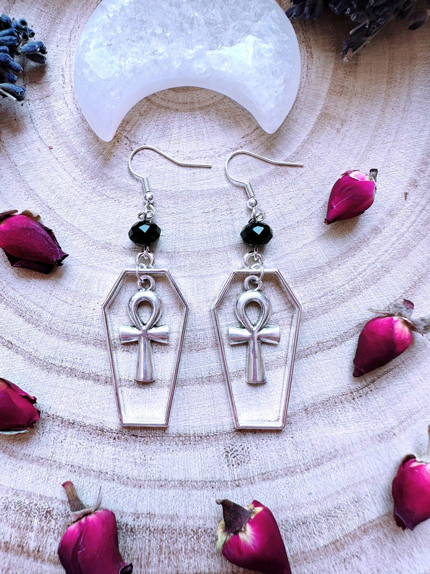 Ankh Of The Undead Coffin Earrings