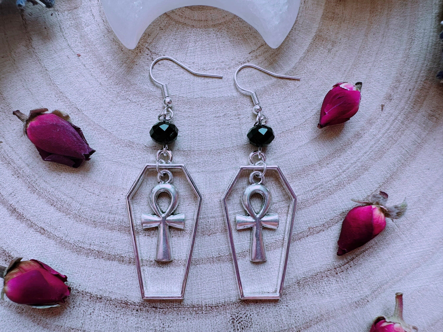 Ankh Of The Undead Coffin Earrings
