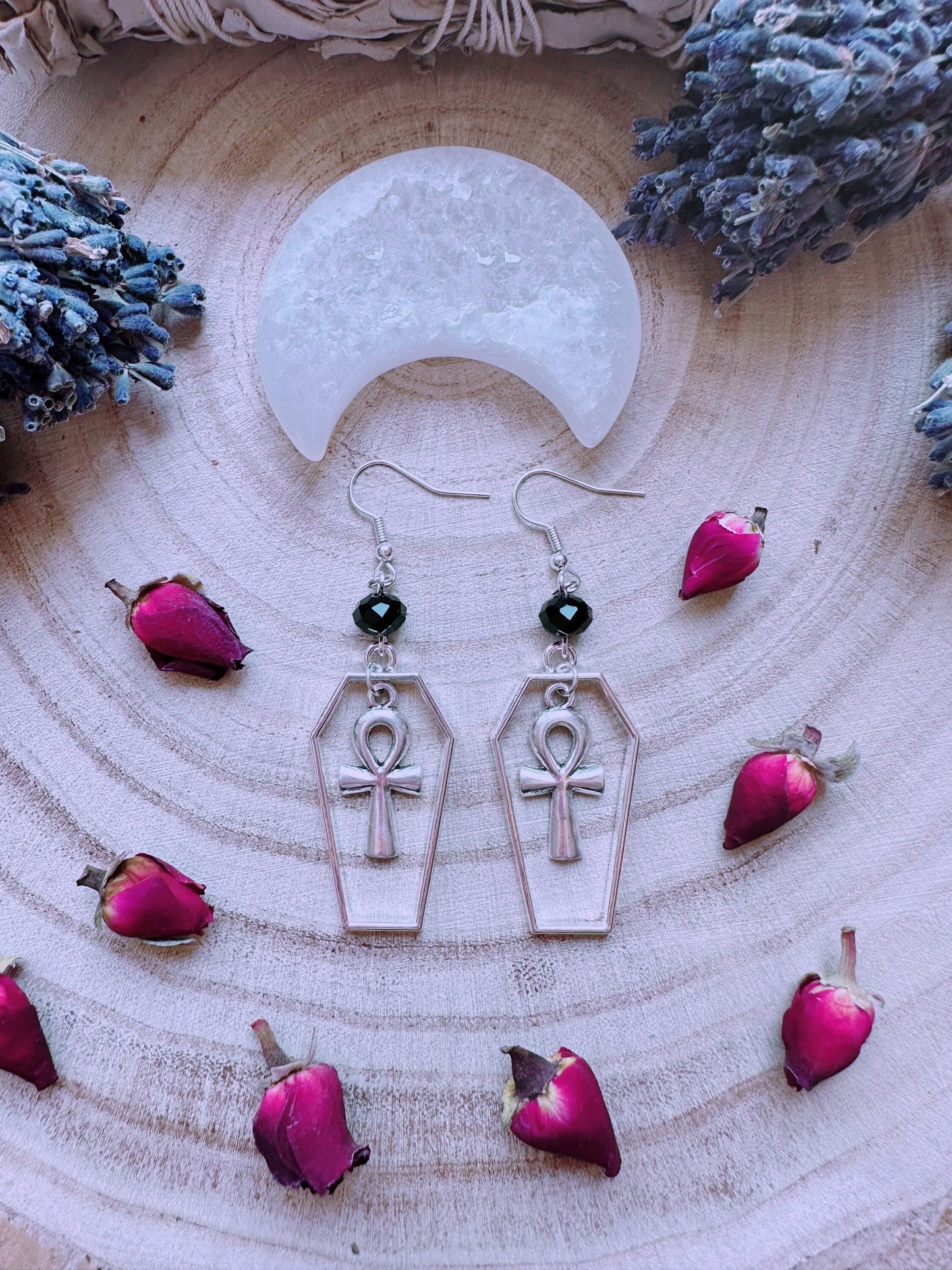 Ankh Of The Undead Coffin Earrings