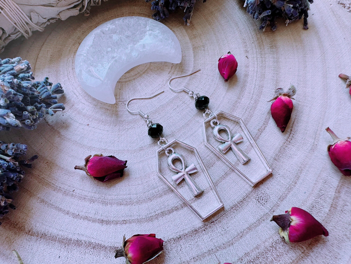 Ankh Of The Undead Coffin Earrings