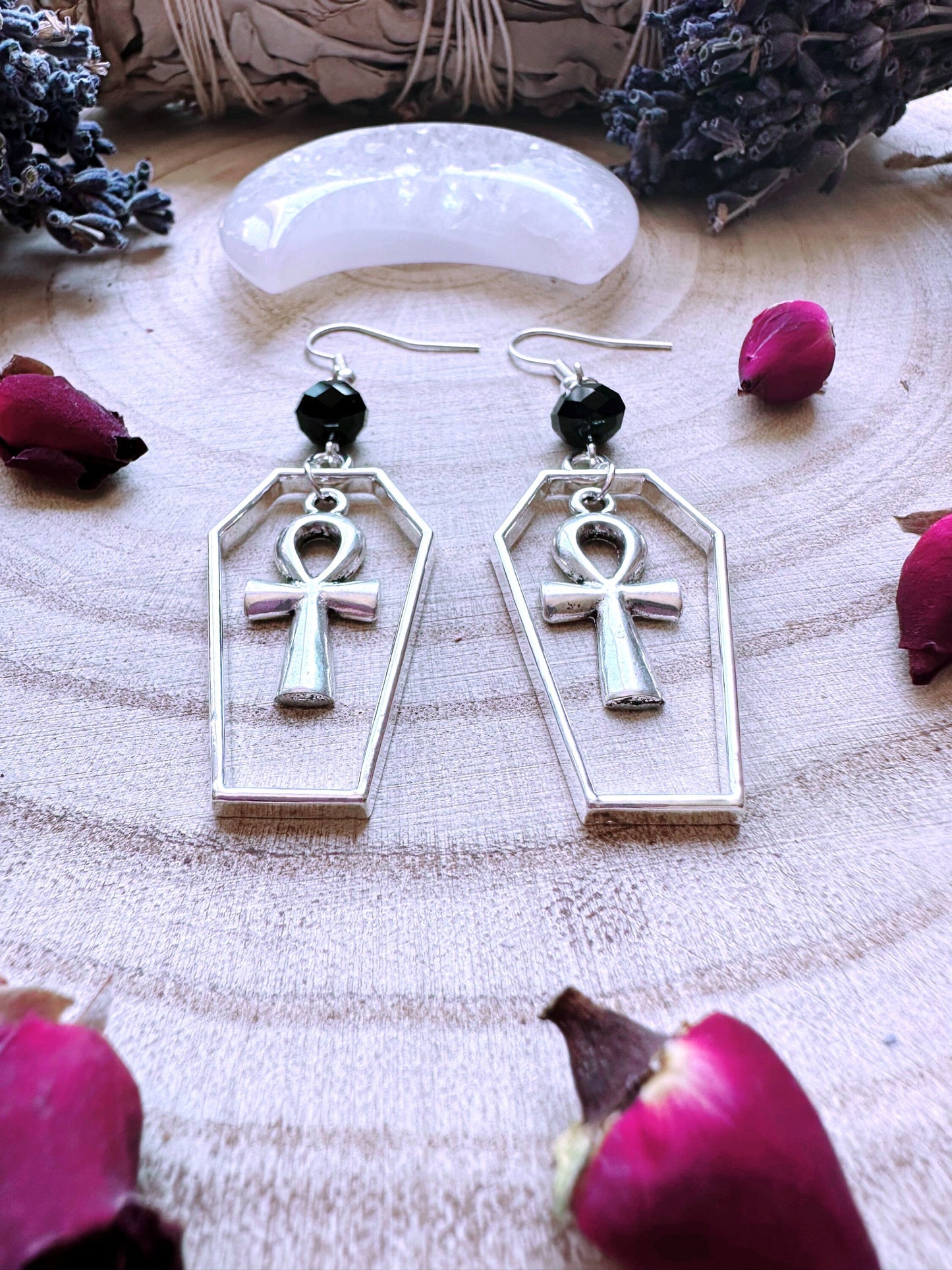 Ankh Of The Undead Coffin Earrings
