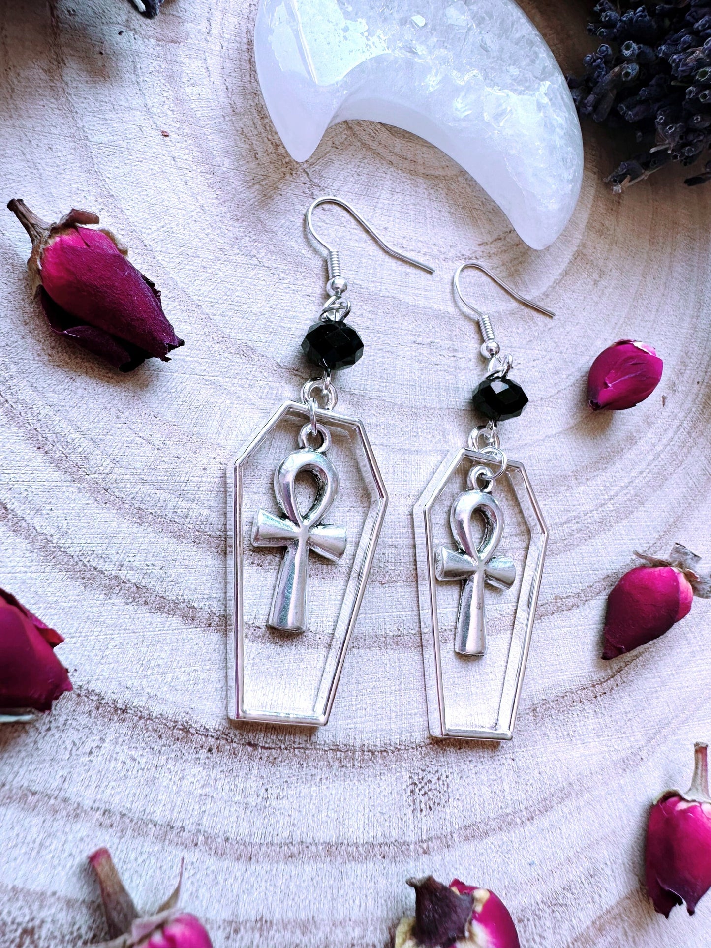 Ankh Of The Undead Coffin Earrings