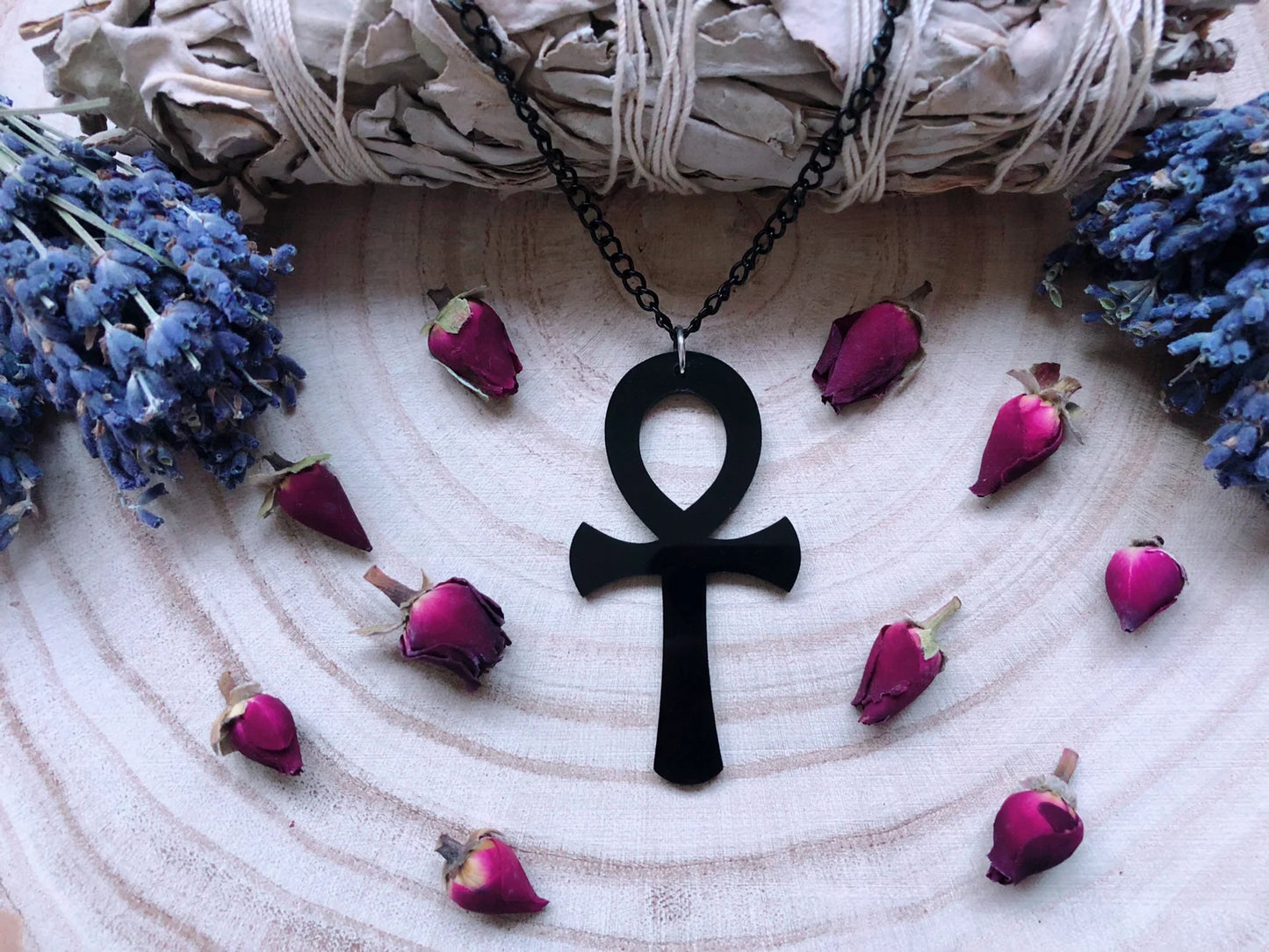 Black Acrylic Ankh Necklace