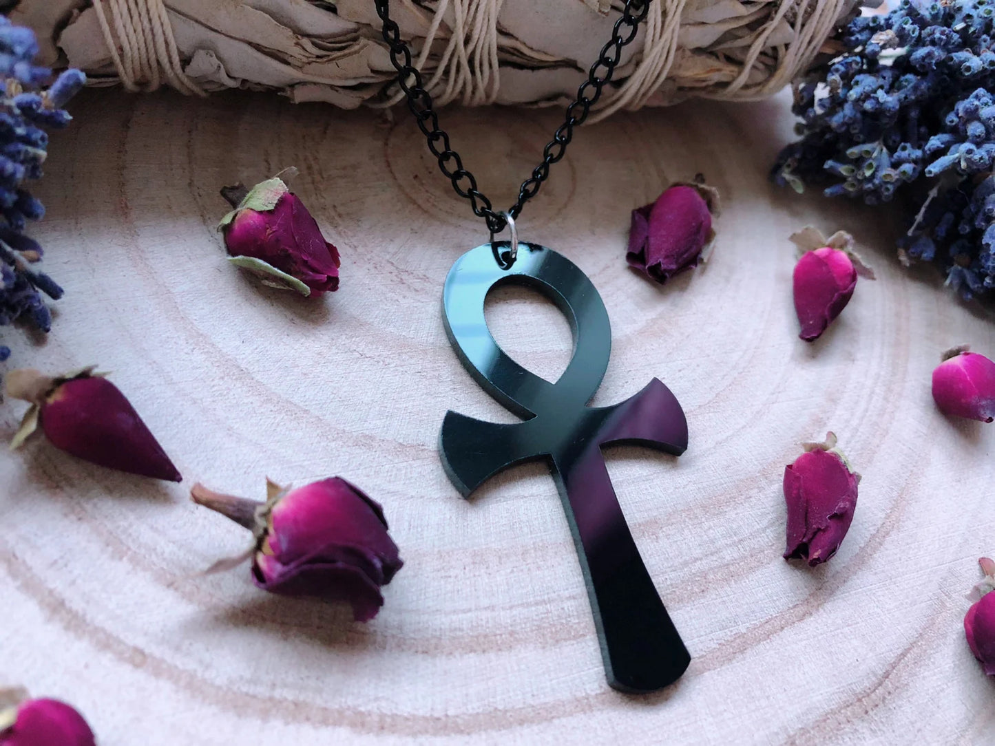 Black Acrylic Ankh Necklace