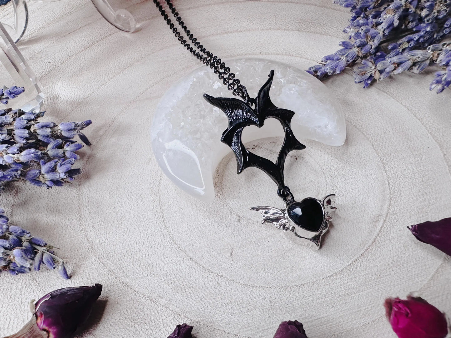 Black Heart Bat Wing Necklace