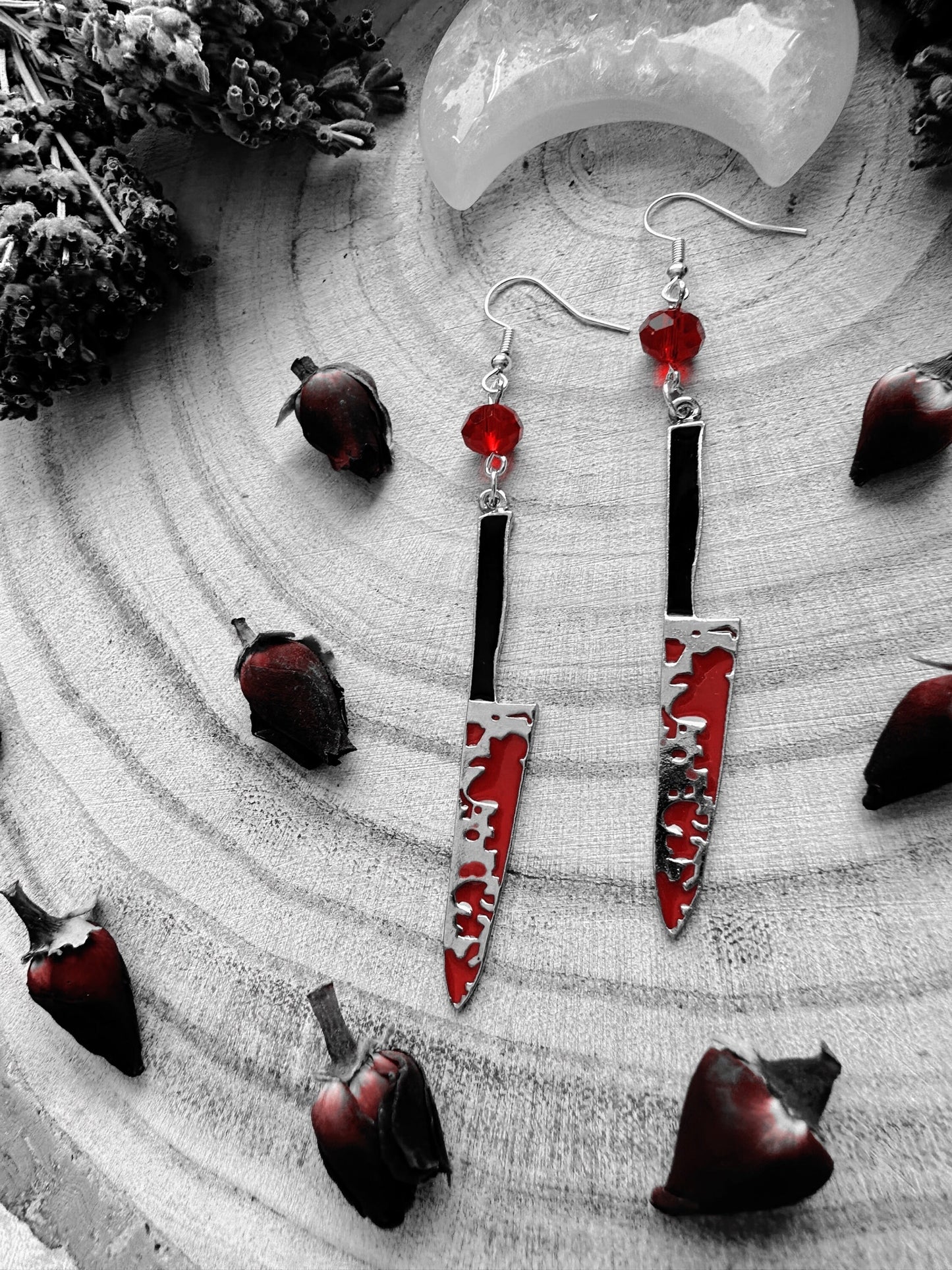 Pewter Bloody Knife Earrings