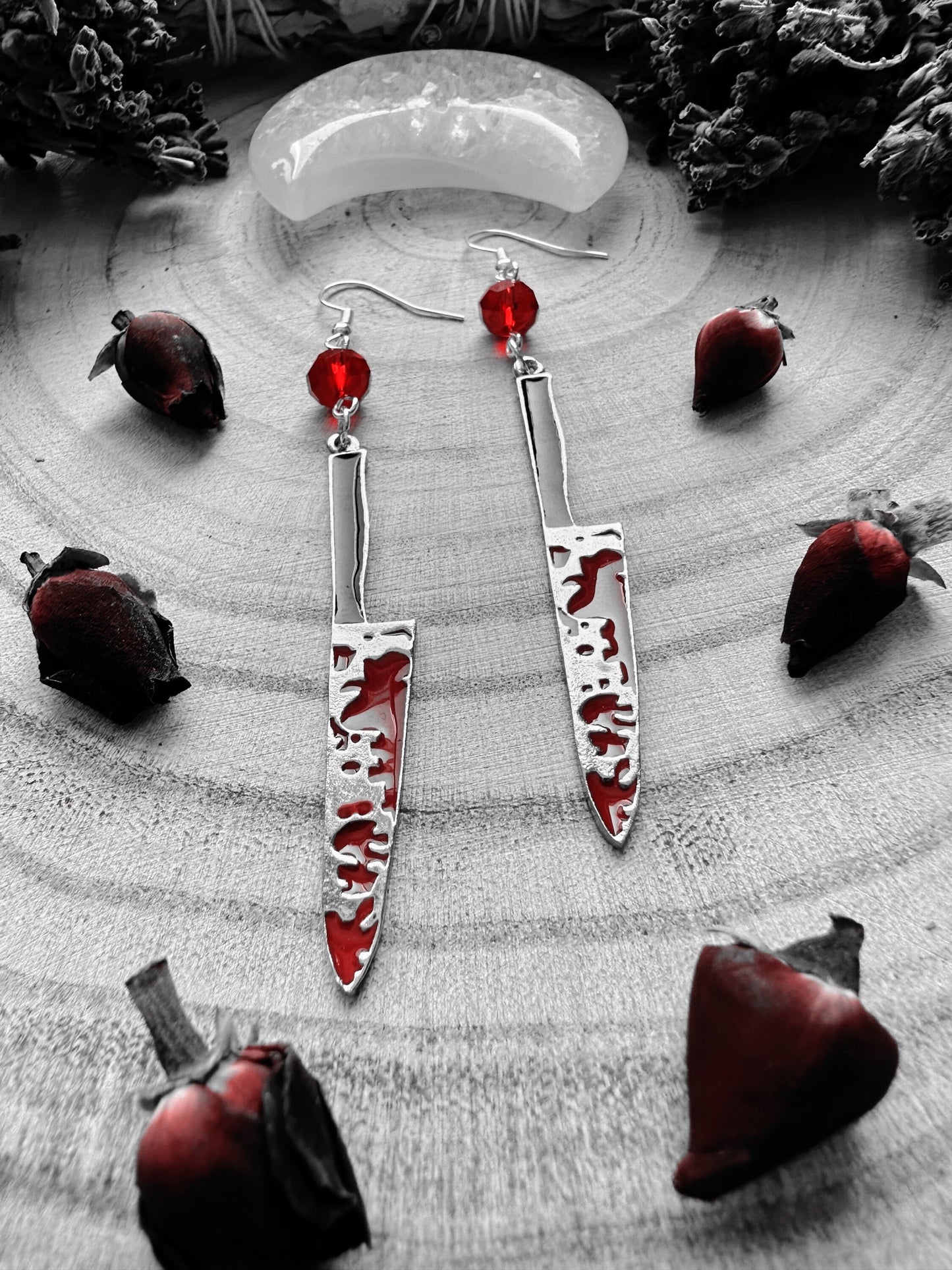 Pewter Bloody Knife Earrings