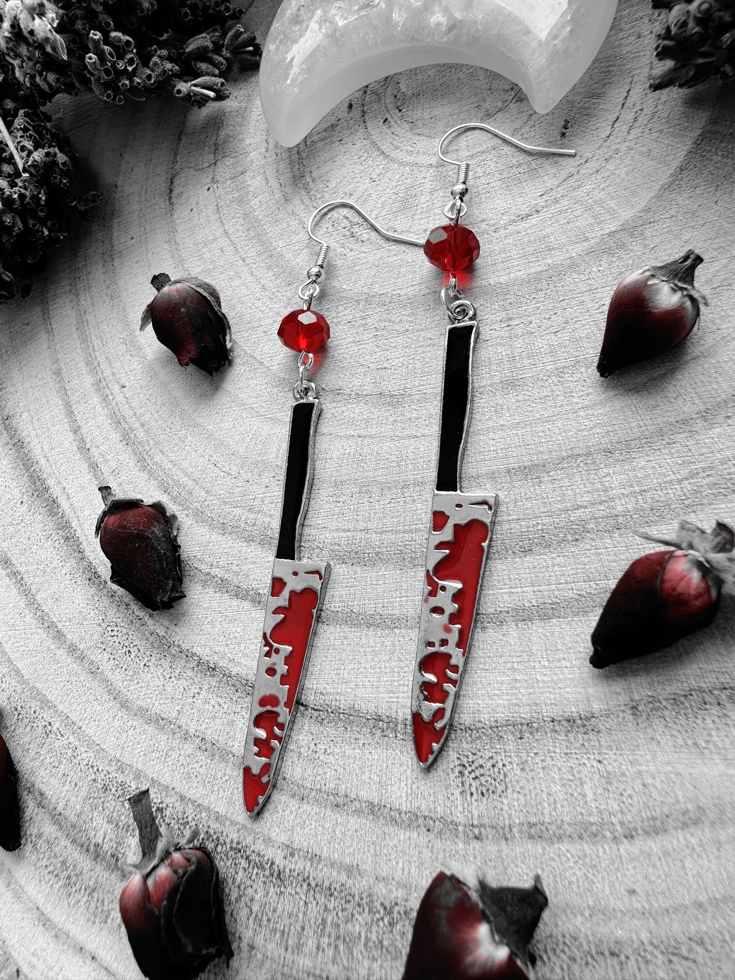 Pewter Bloody Knife Earrings