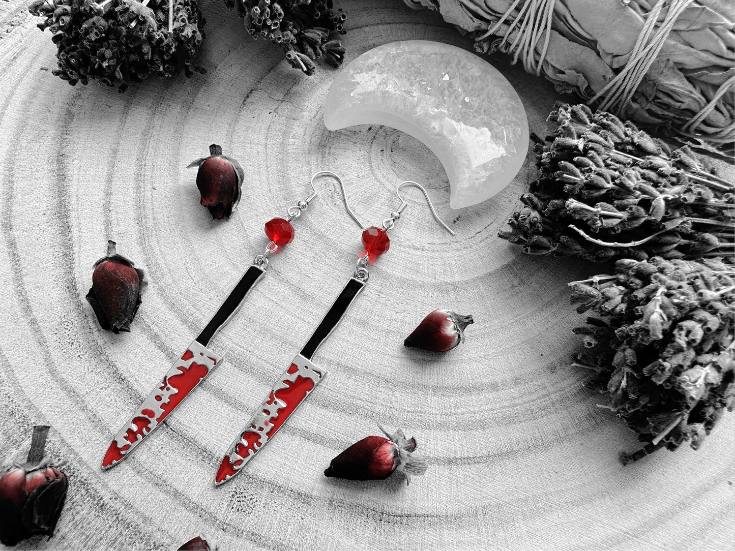 Pewter Bloody Knife Earrings