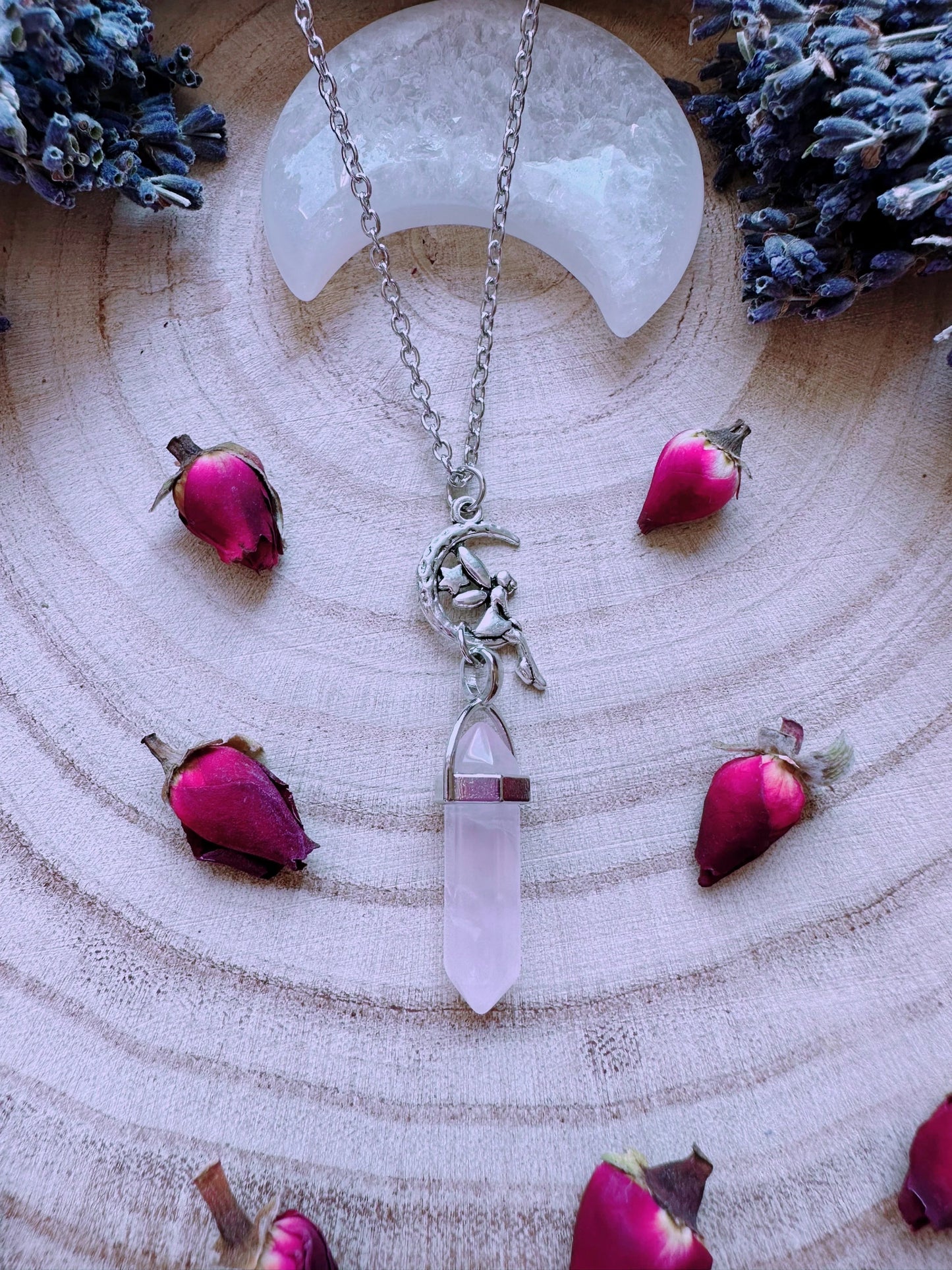 Faerie Moon Rose Quartz Necklace
