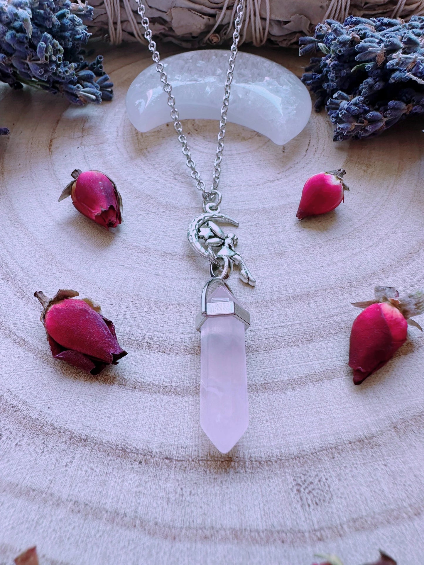 Faerie Moon Rose Quartz Necklace