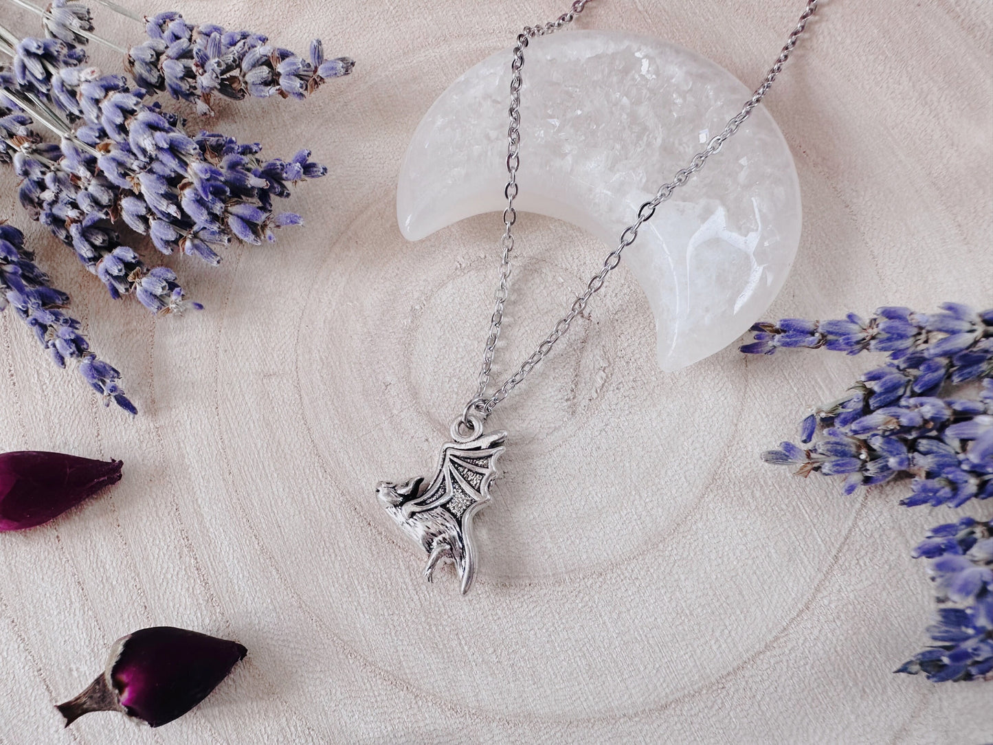 Silver Flying Bat Necklace