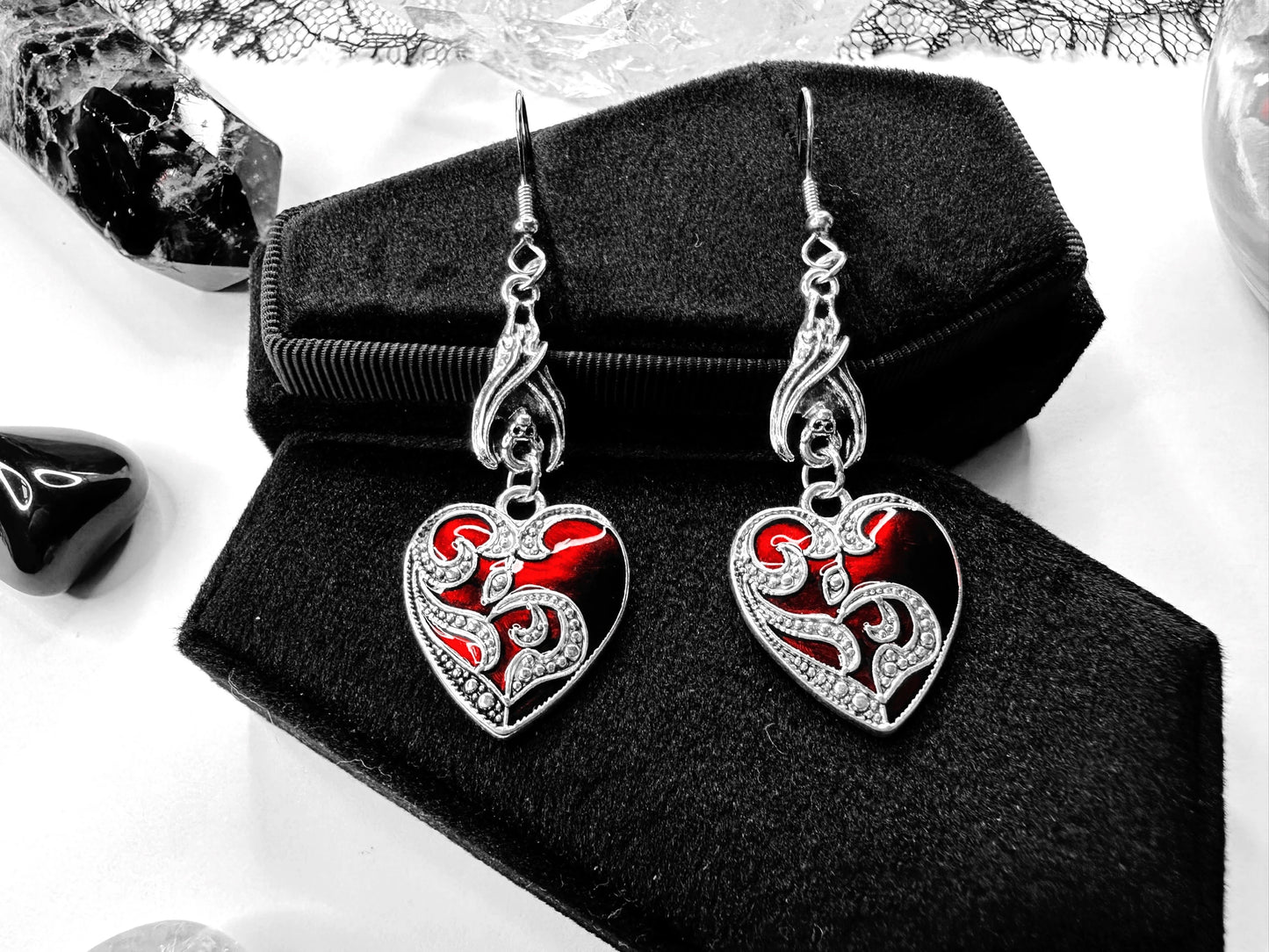 Vampire’s Masquerade Heart Earrings