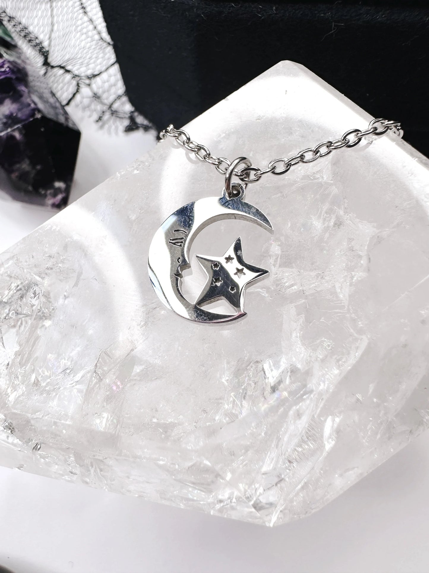 Stainless Steel Moon & Star Necklace