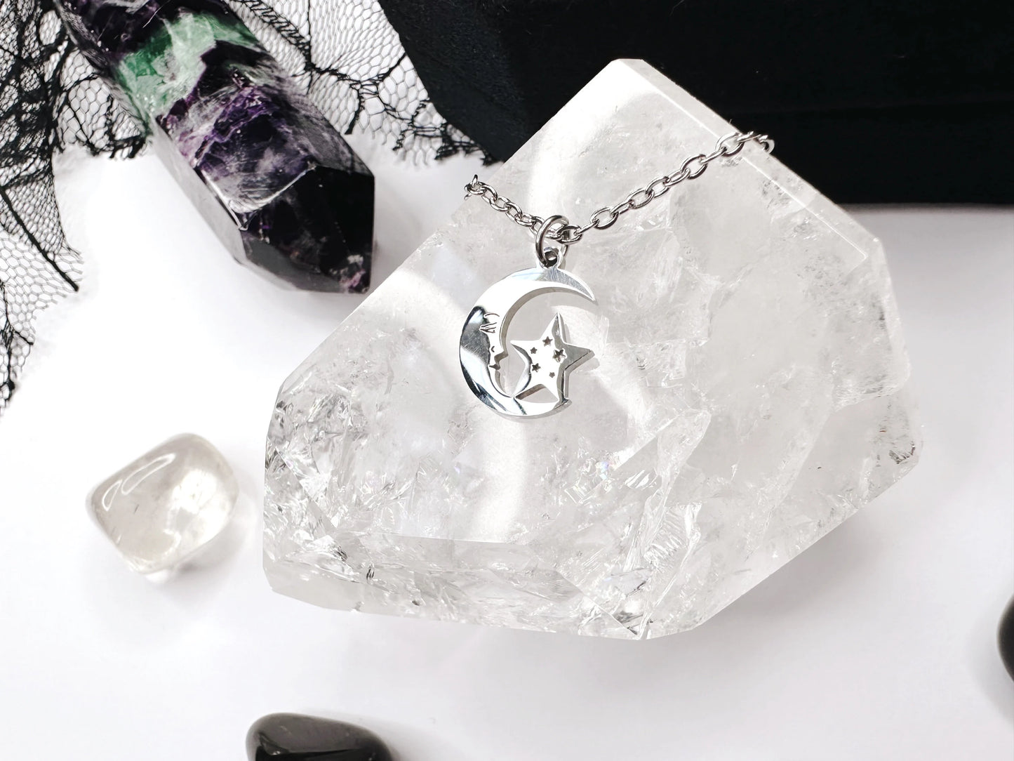 Stainless Steel Moon & Star Necklace