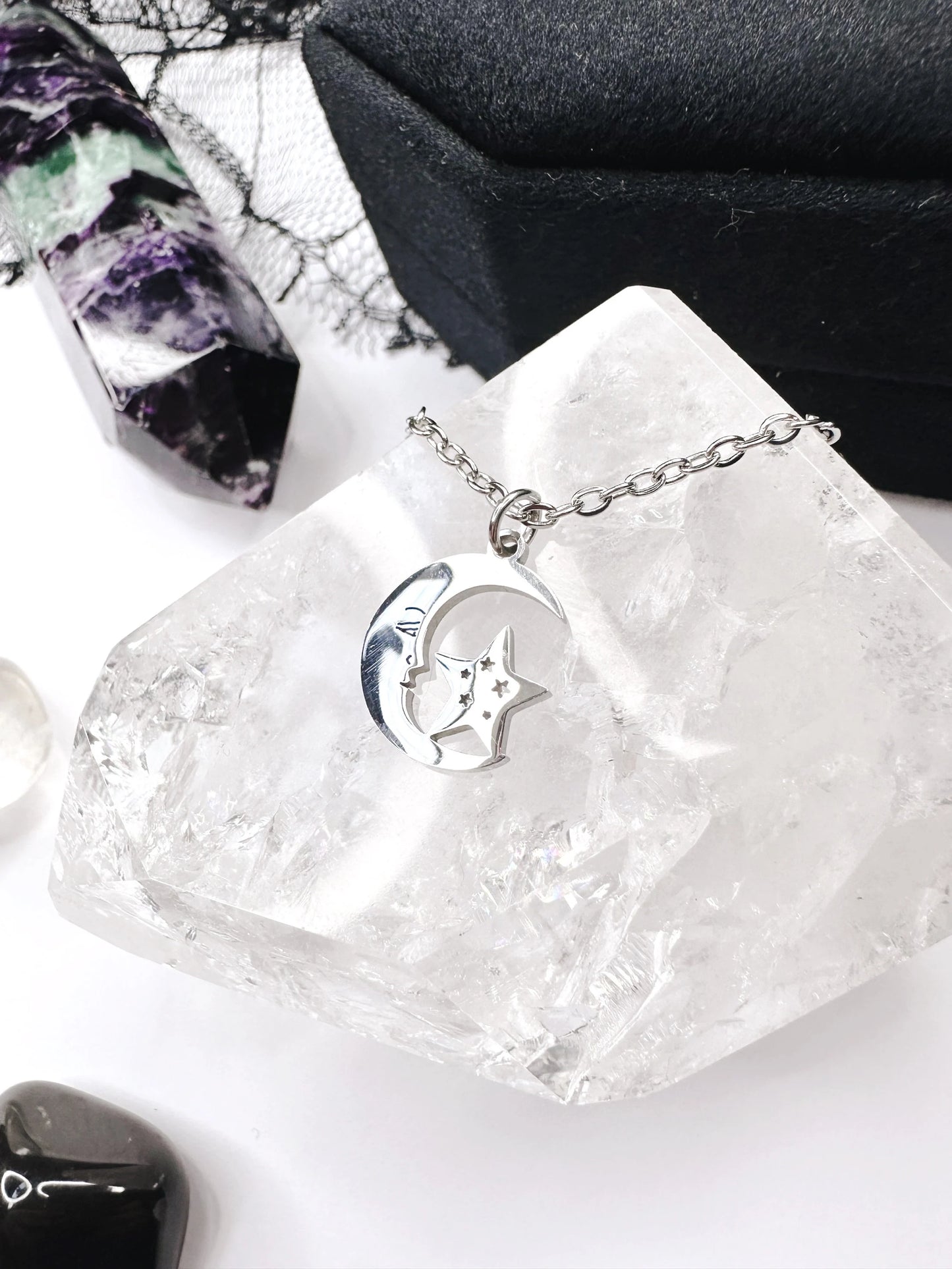 Stainless Steel Moon & Star Necklace