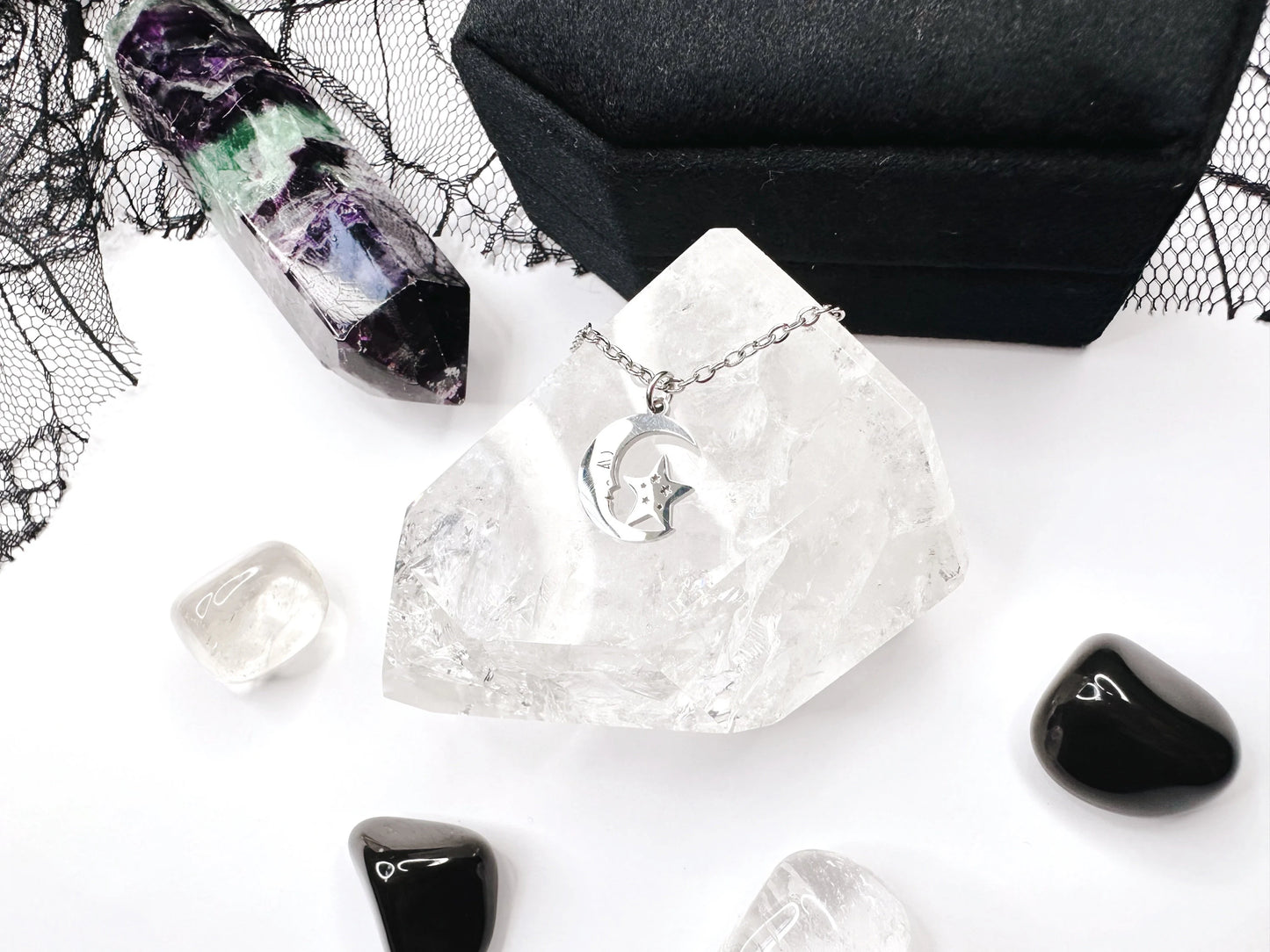 Stainless Steel Moon & Star Necklace