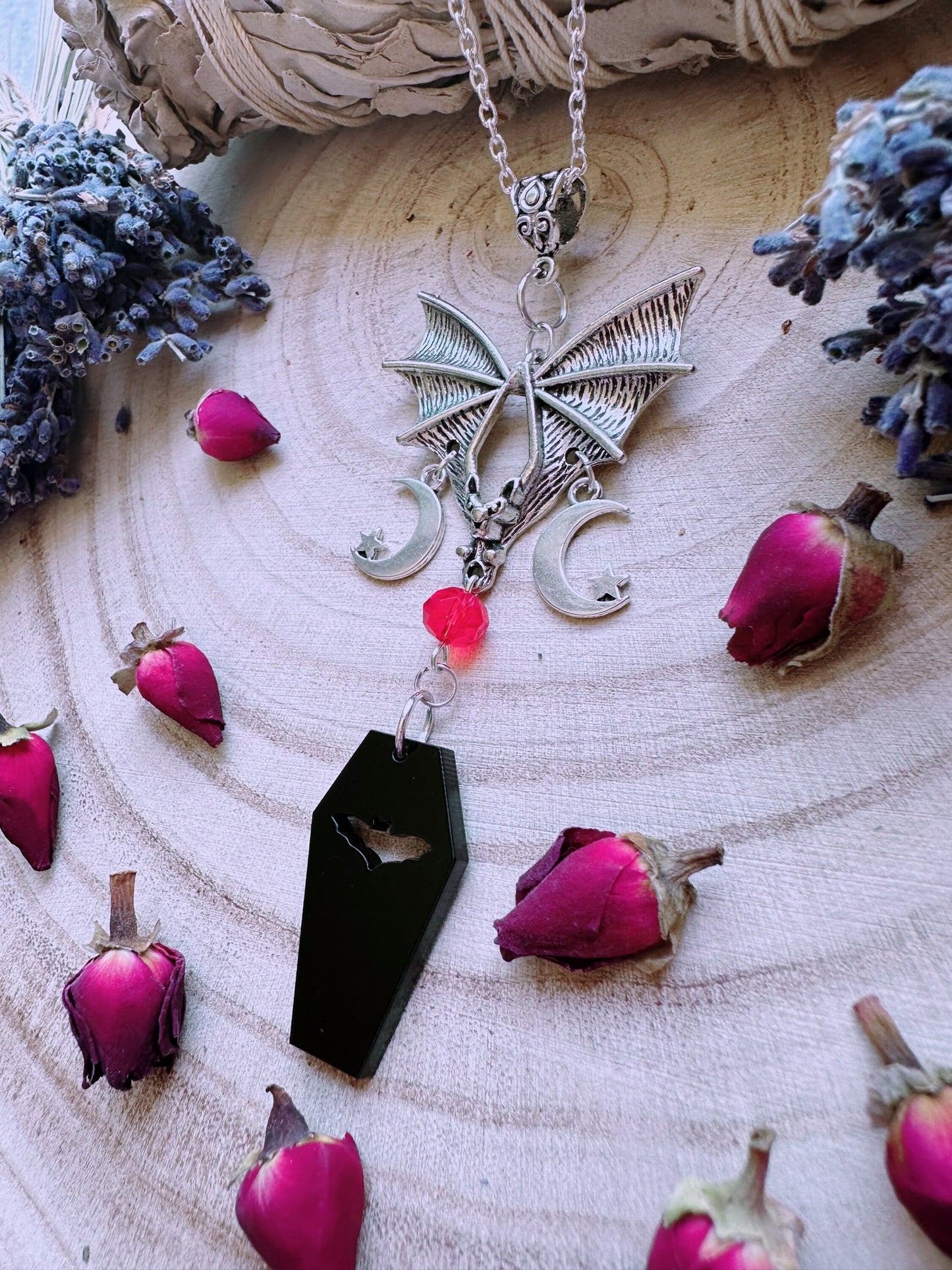 Moonlight Flight Bat & Coffin Necklace