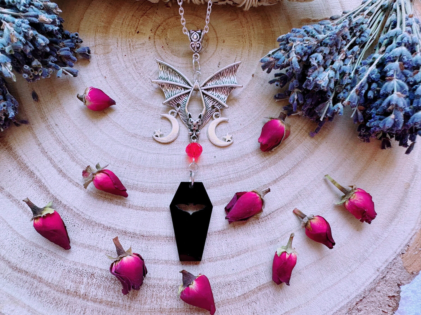 Moonlight Flight Bat & Coffin Necklace