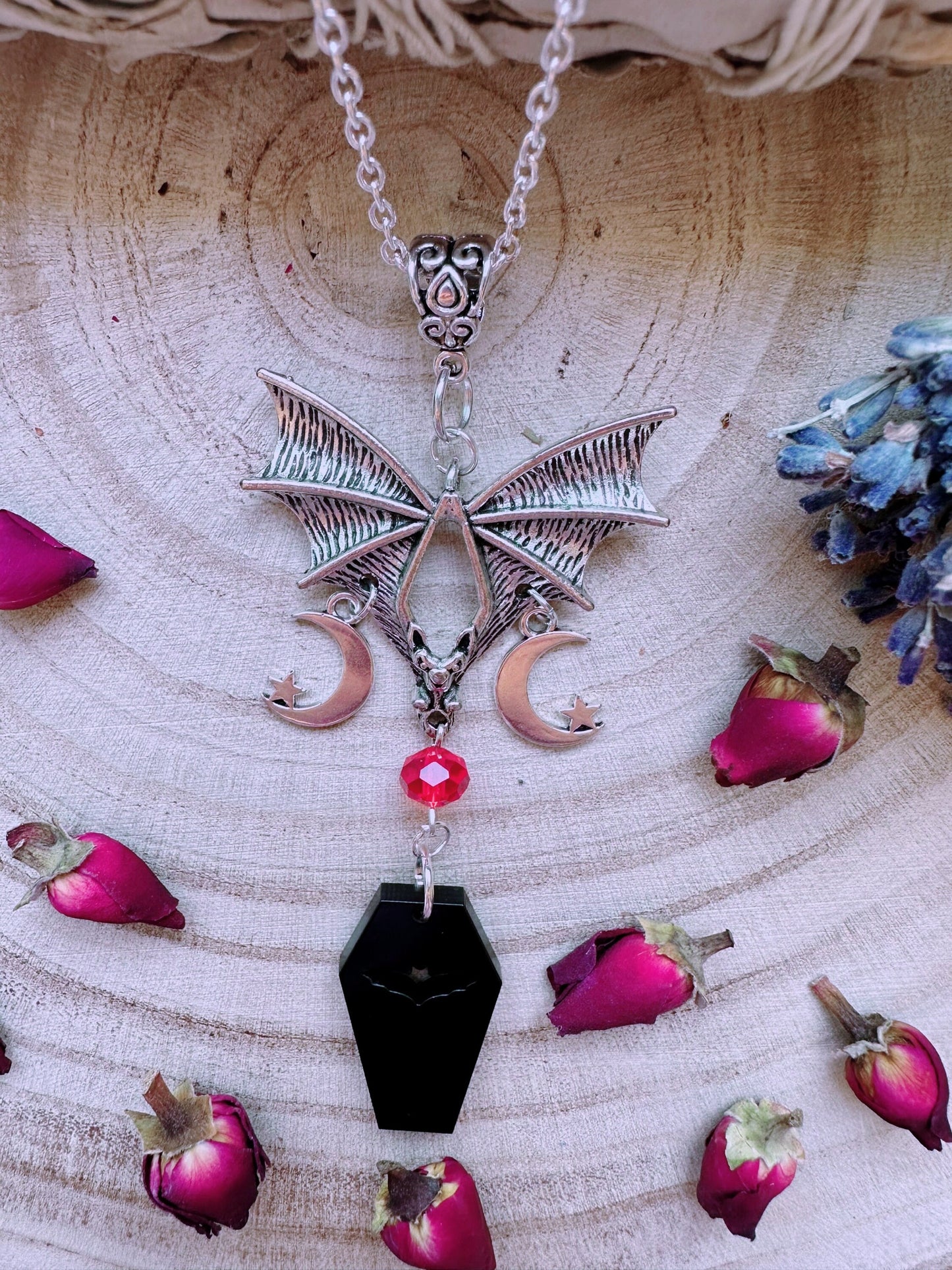 Moonlight Flight Bat & Coffin Necklace