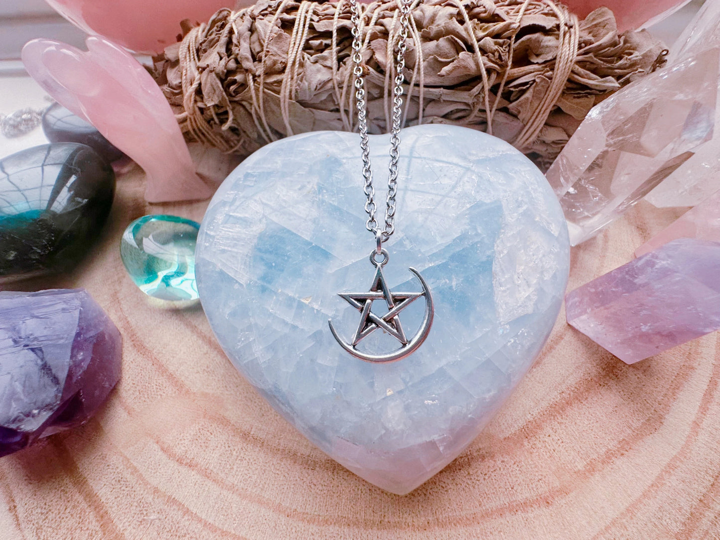 Moon Maiden Crescent Moon & Pentagram Necklace