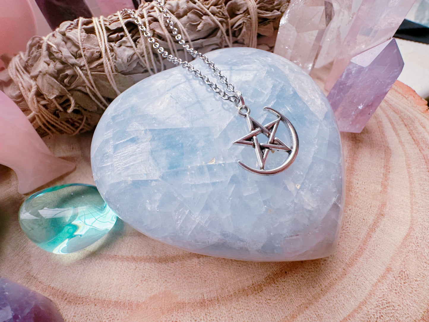 Moon Maiden Crescent Moon & Pentagram Necklace