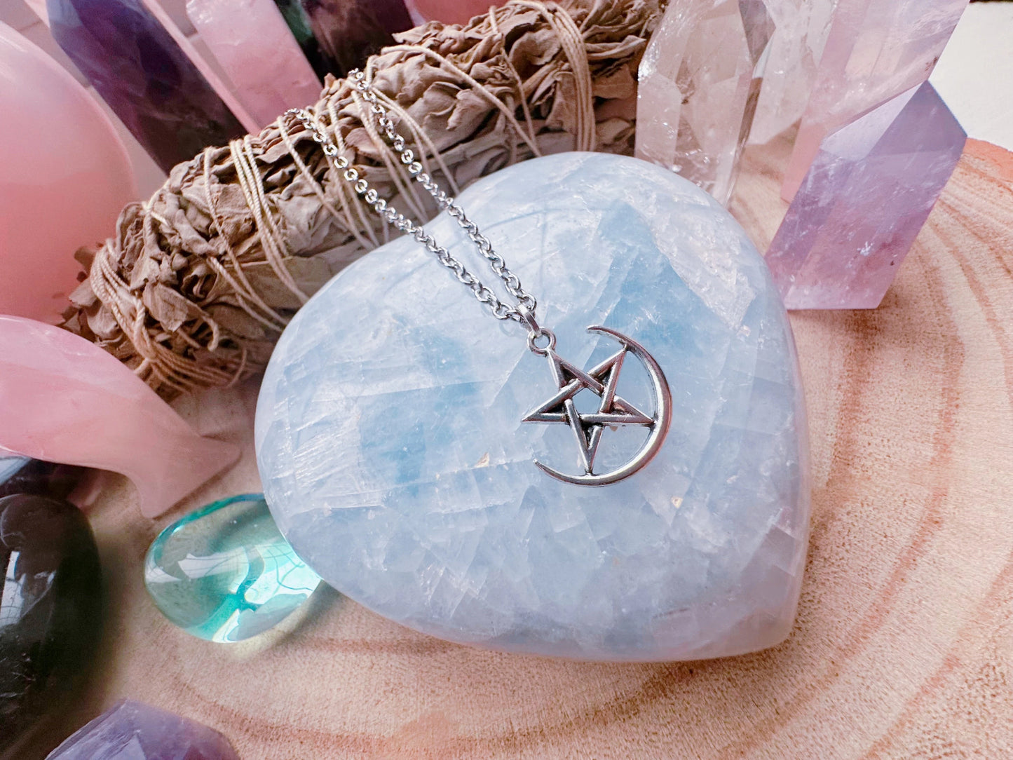 Moon Maiden Crescent Moon & Pentagram Necklace