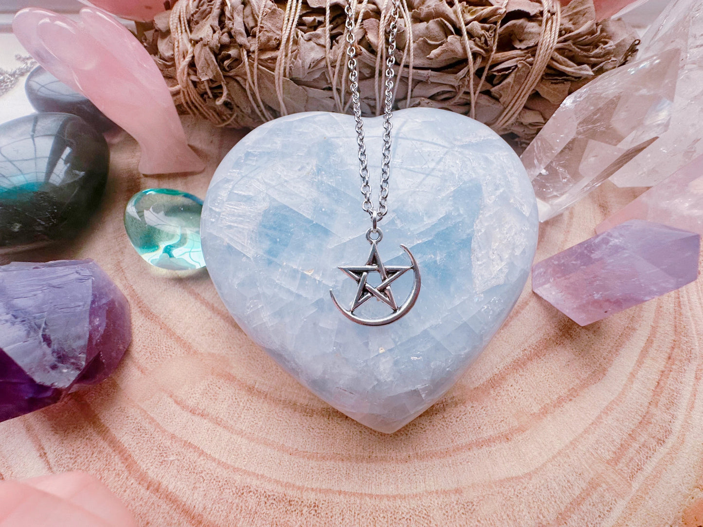 Moon Maiden Crescent Moon & Pentagram Necklace