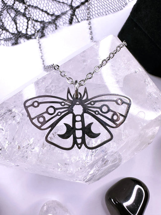 Stainless Steel Moon Moth Necklace