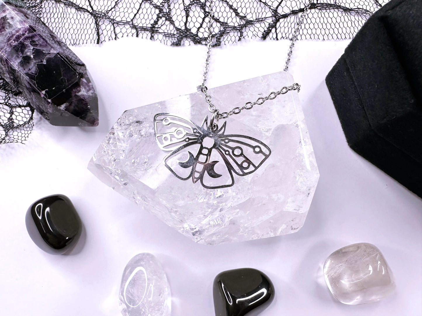 Stainless Steel Moon Moth Necklace