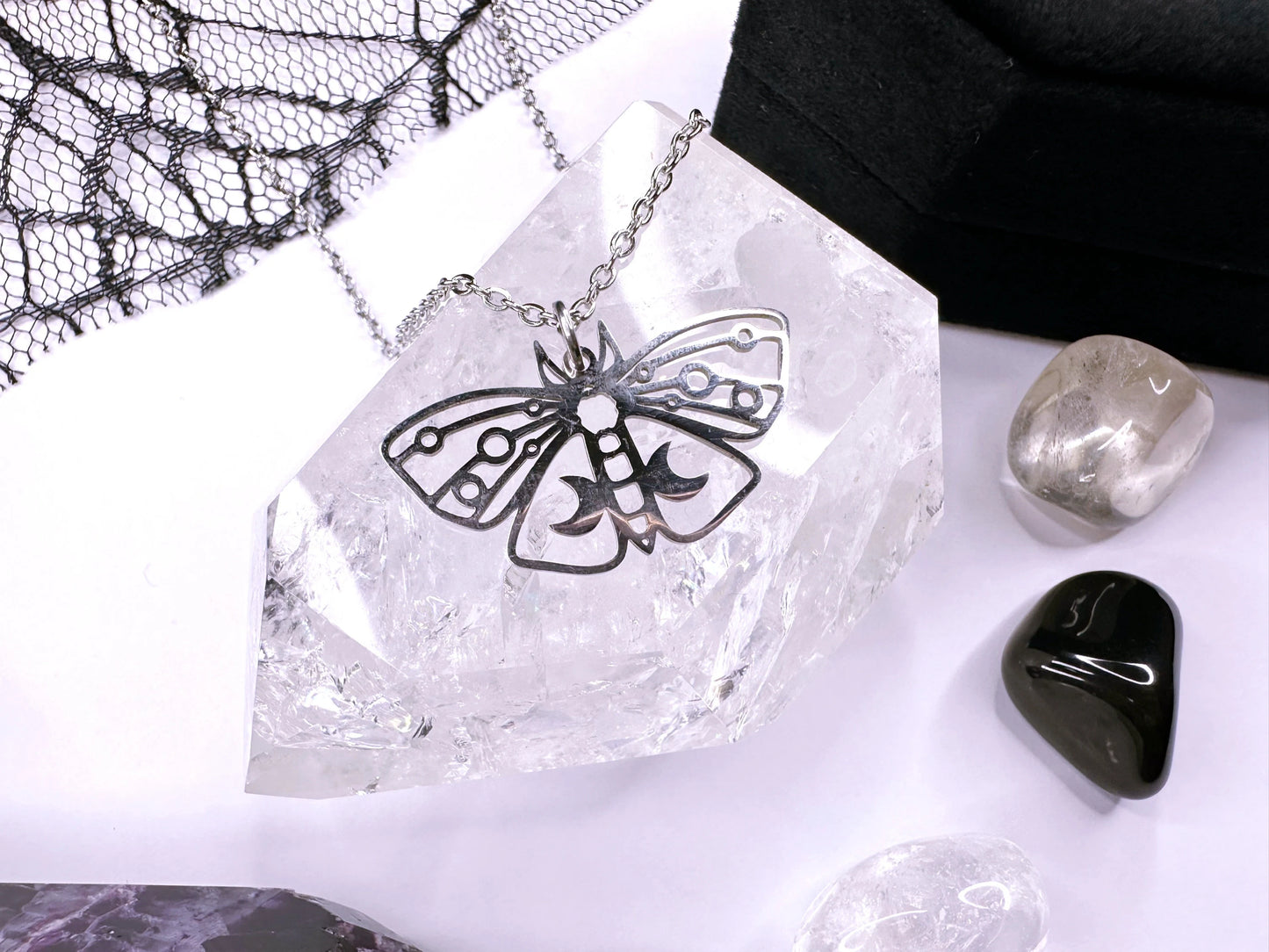 Stainless Steel Moon Moth Necklace