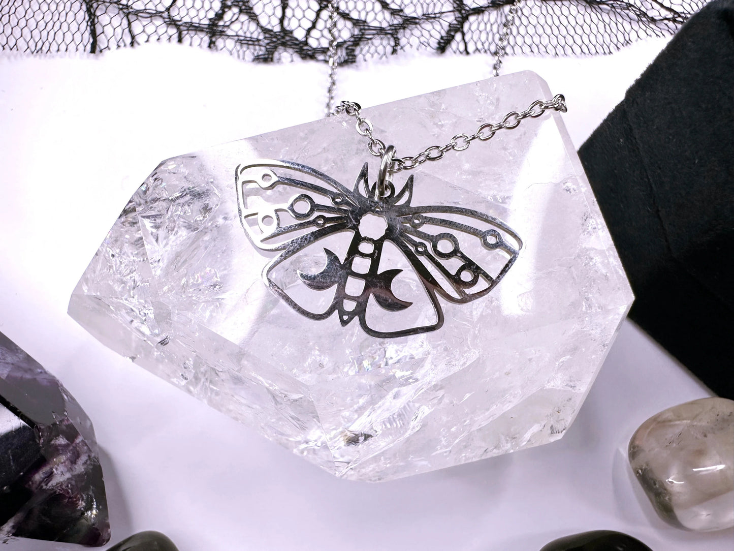 Stainless Steel Moon Moth Necklace