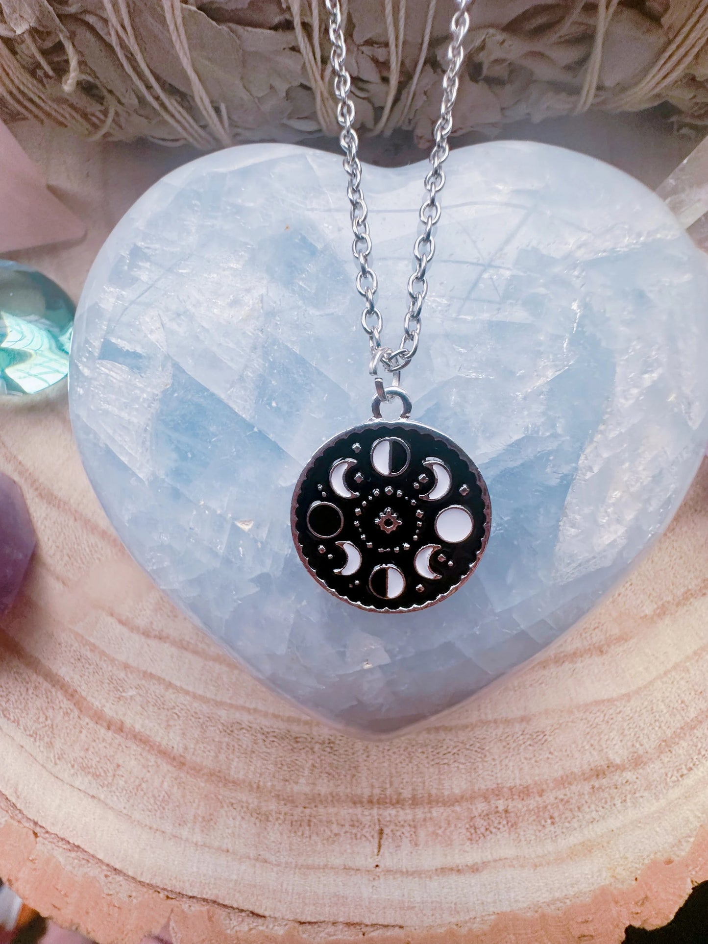 Black & White Moon Phase Necklace