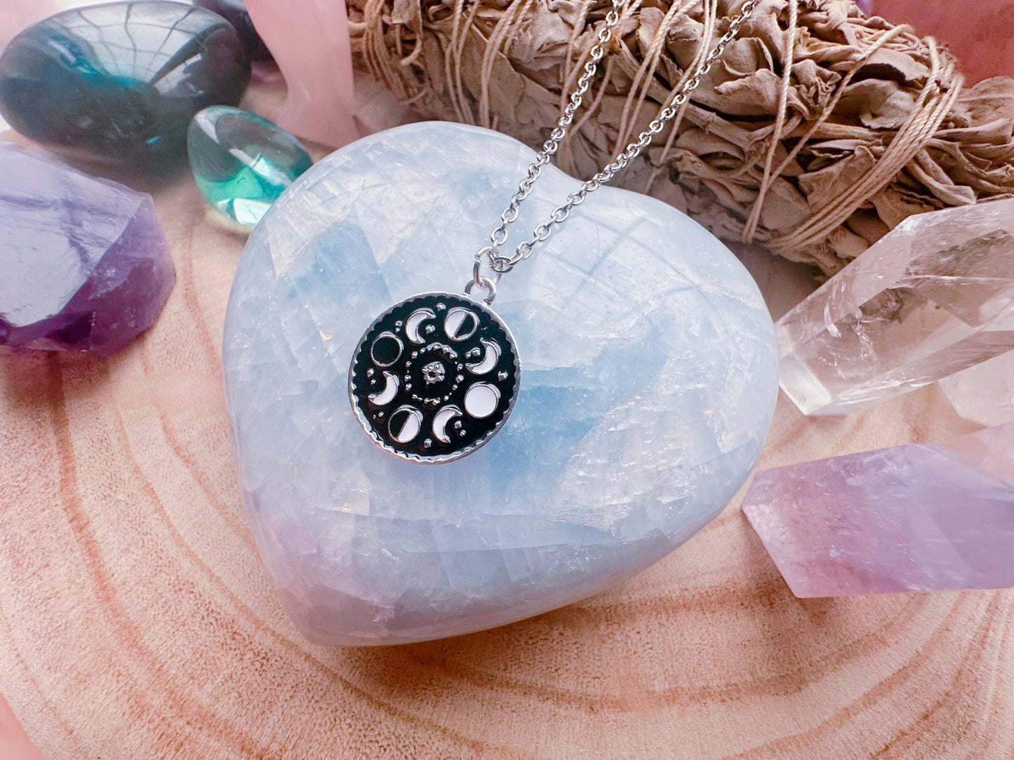 Black & White Moon Phase Necklace