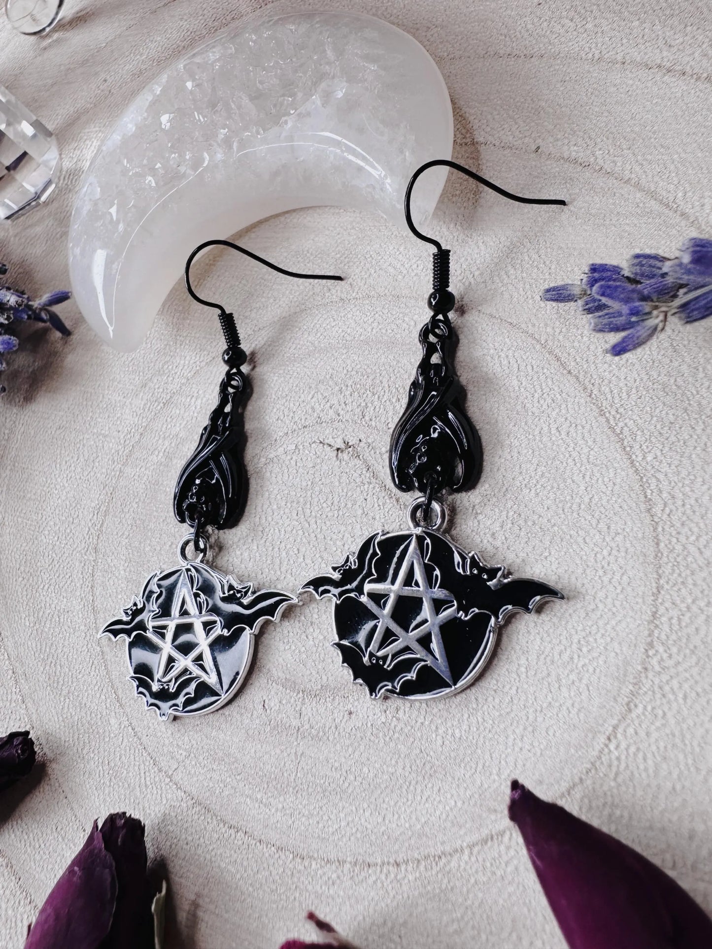 Protected By Bats Pentagram Earrings