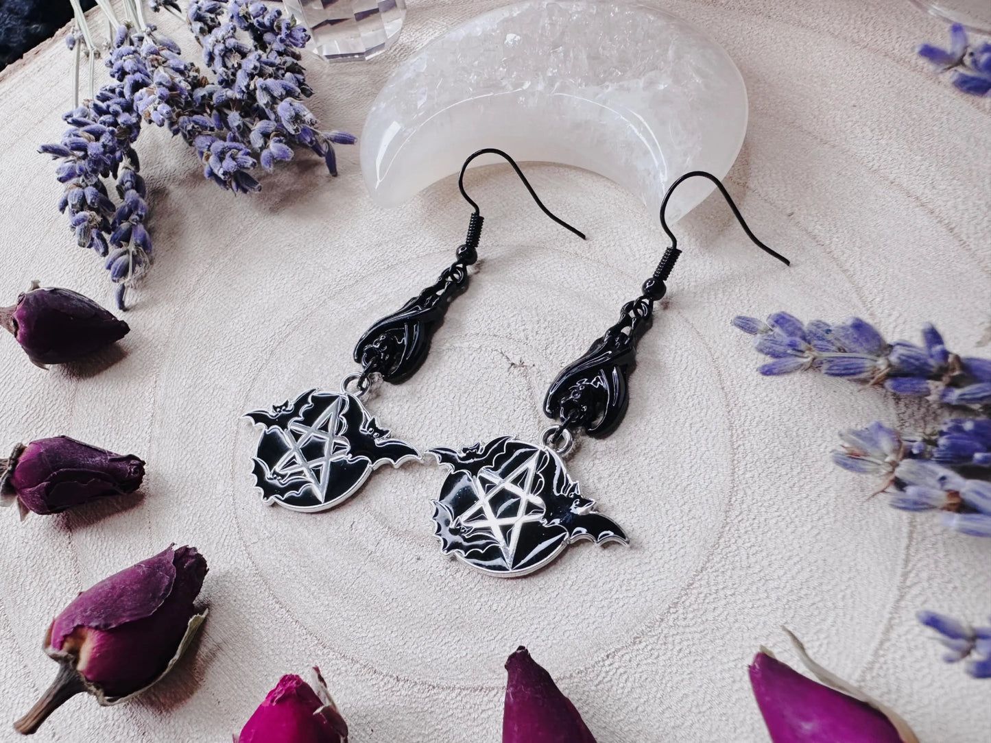 Protected By Bats Pentagram Earrings
