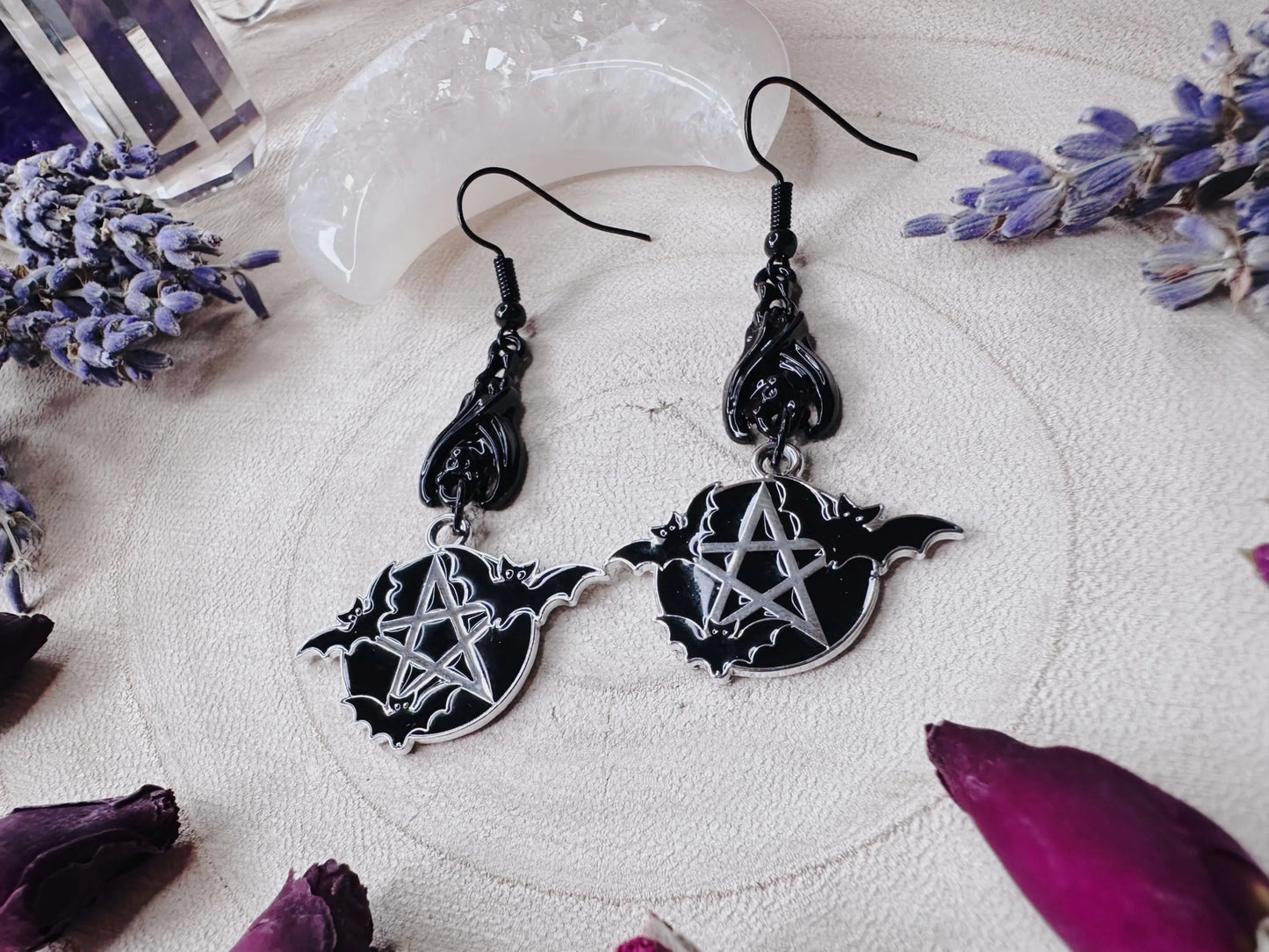 Protected By Bats Pentagram Earrings