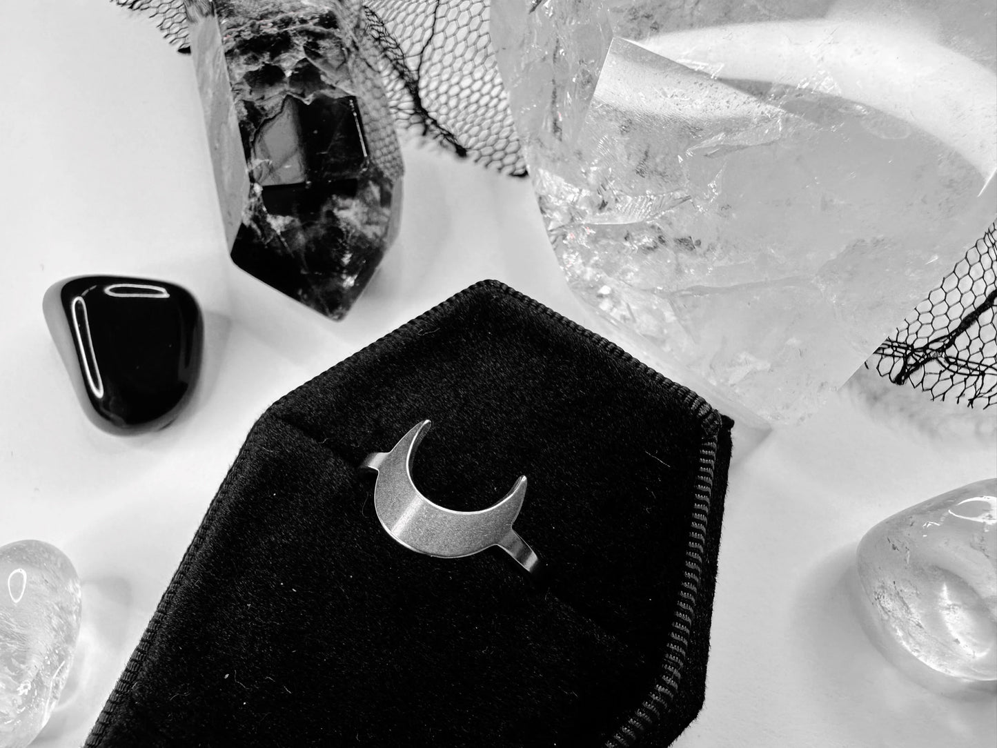 Stainless Steel Crescent Moon Ring