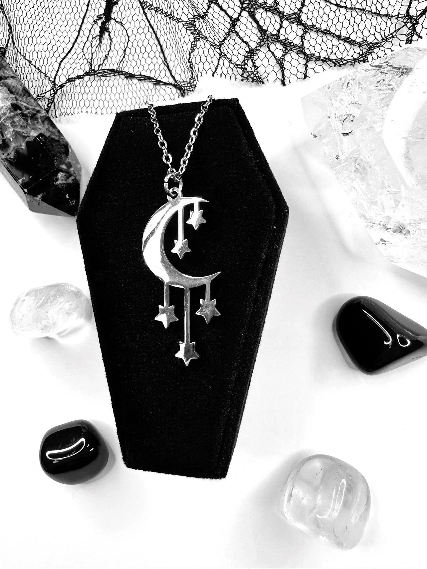 Stainless Steel Starlit Moon Necklace