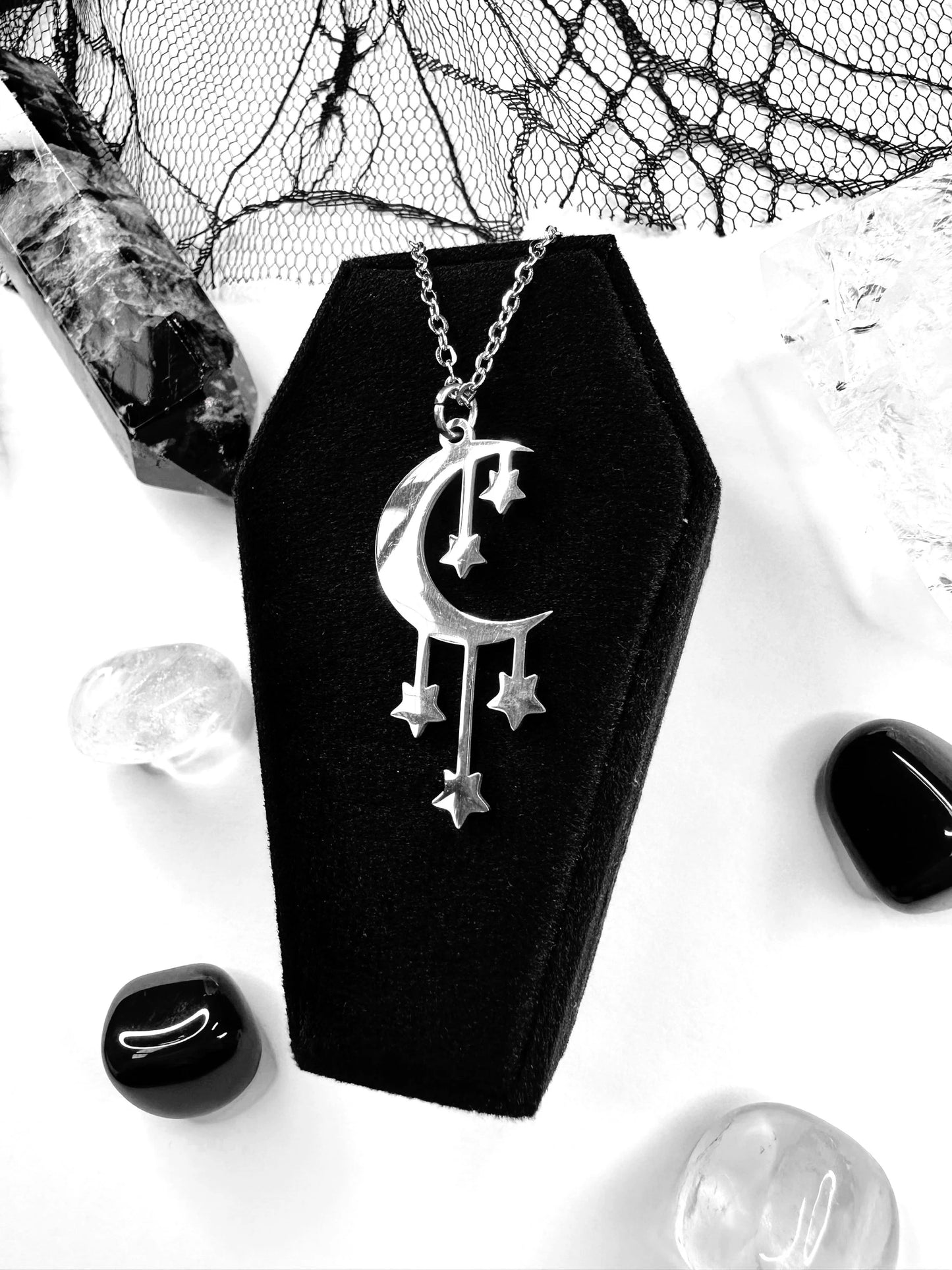 Stainless Steel Starlit Moon Necklace