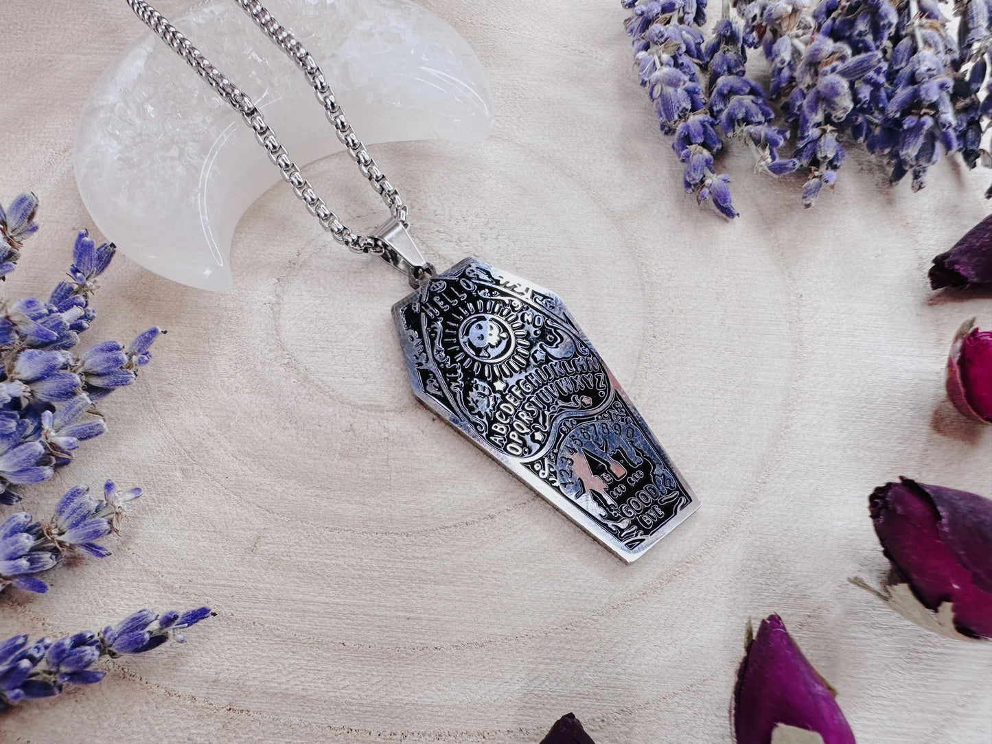 Stainless Steel Ouija Planchette Coffin Necklace