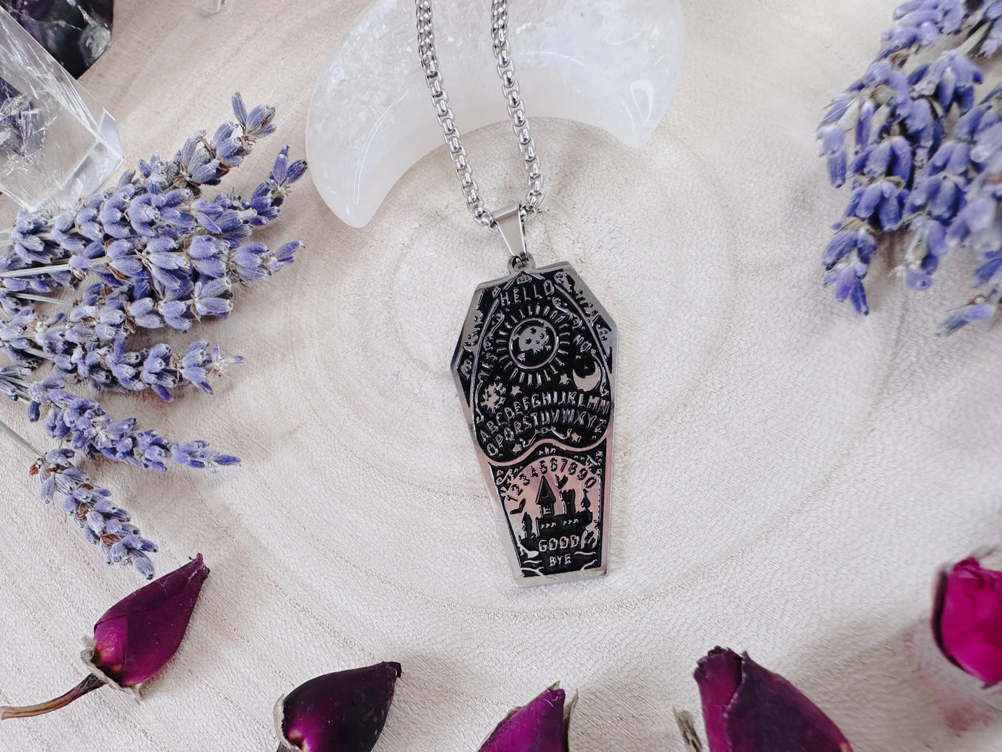 Stainless Steel Ouija Planchette Coffin Necklace