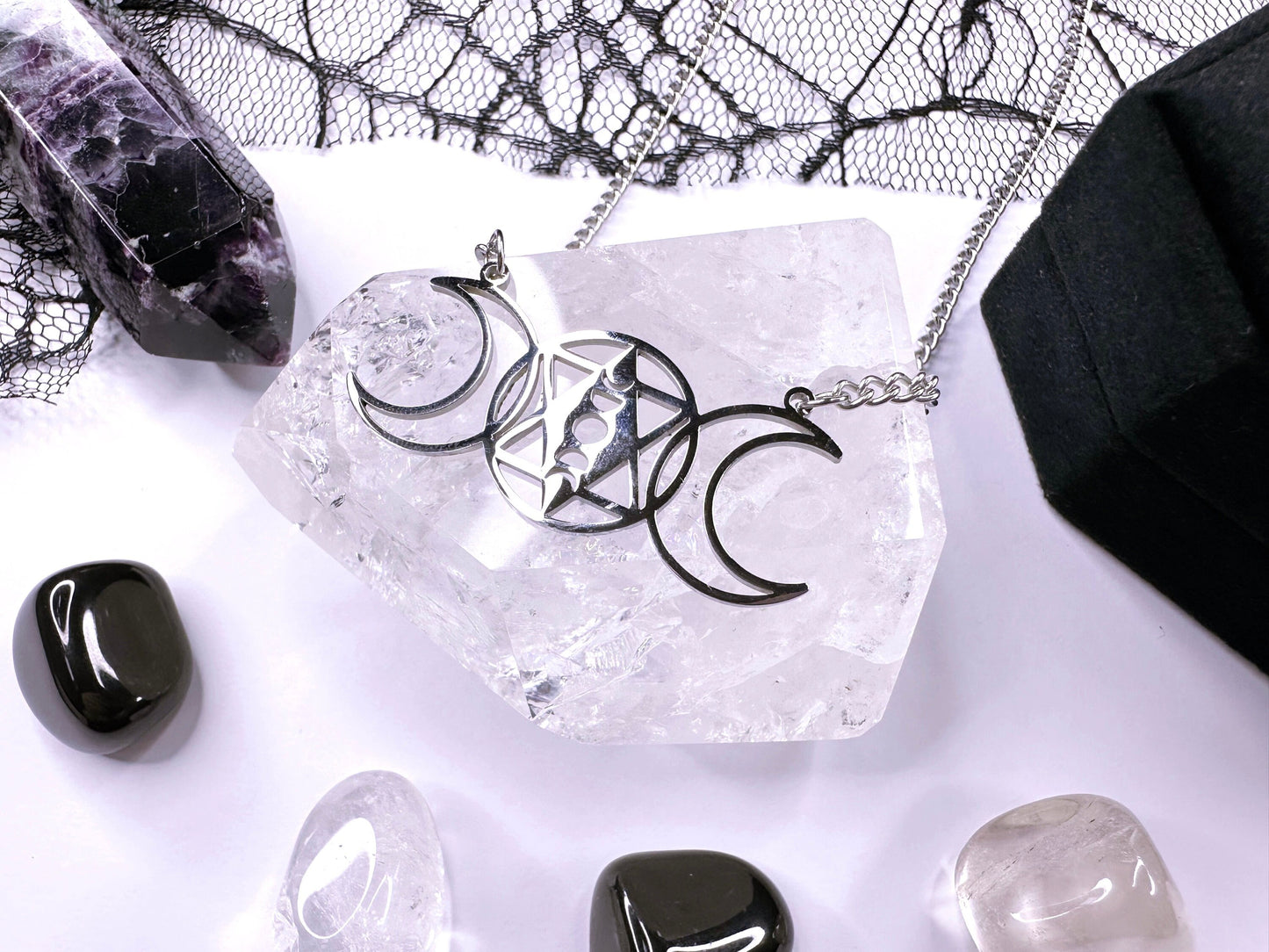 Stainless Steel Triple Moon Necklace