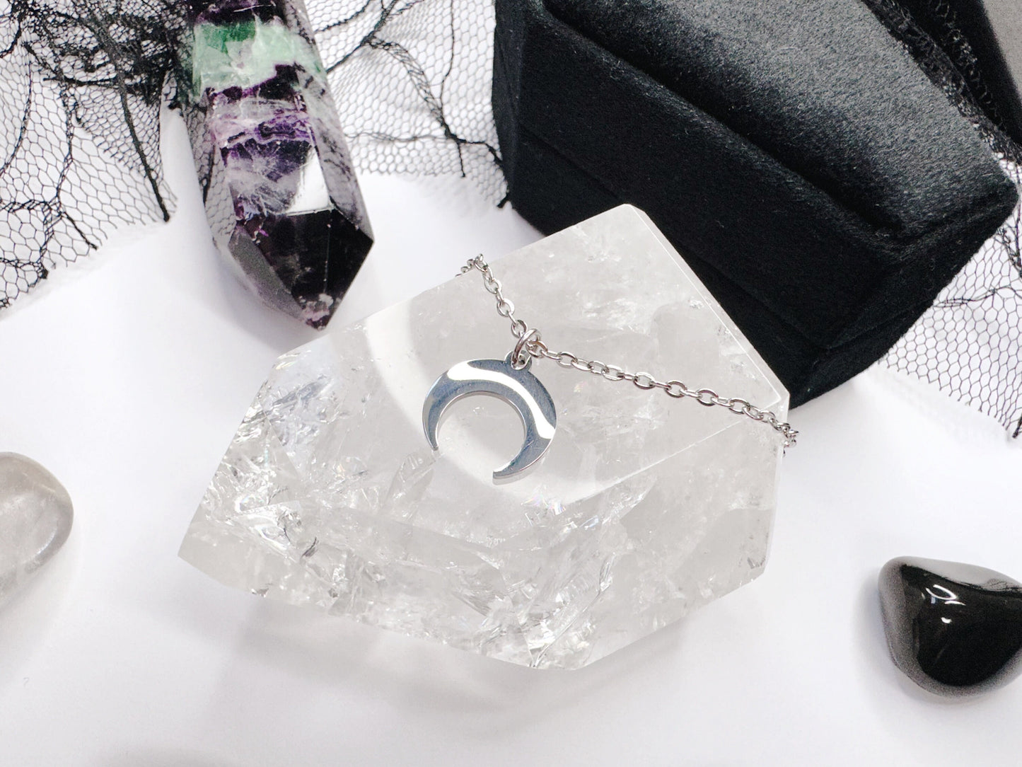 Stainless Steel Upside Down Crescent Moon Choker