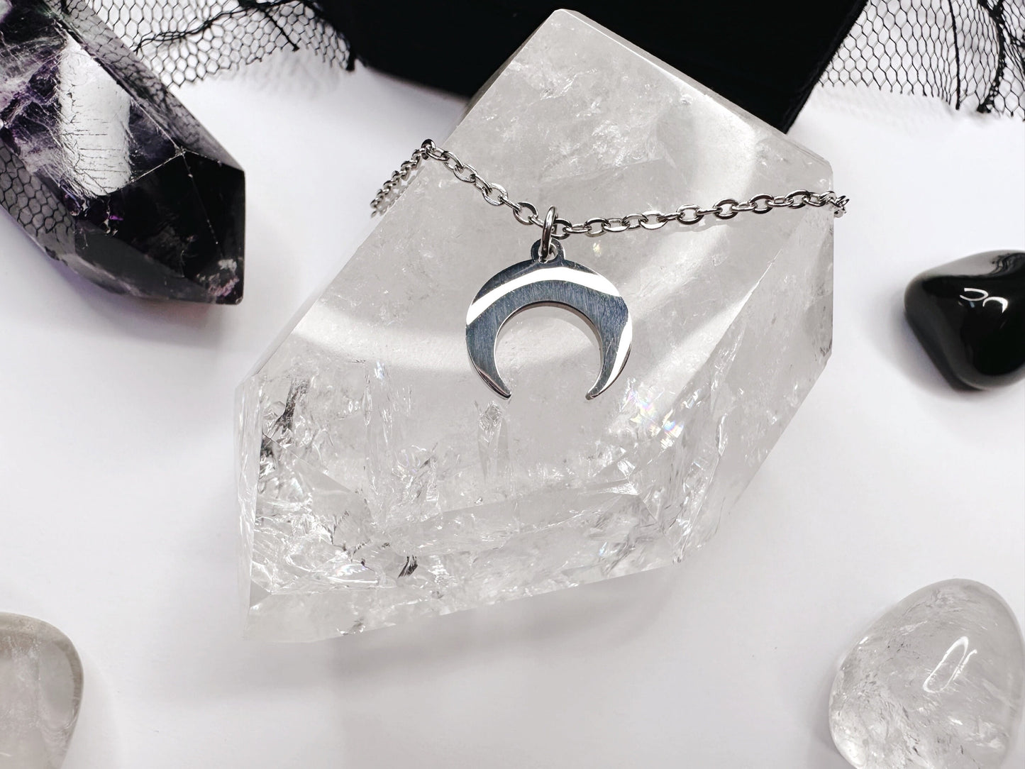Stainless Steel Upside Down Crescent Moon Choker
